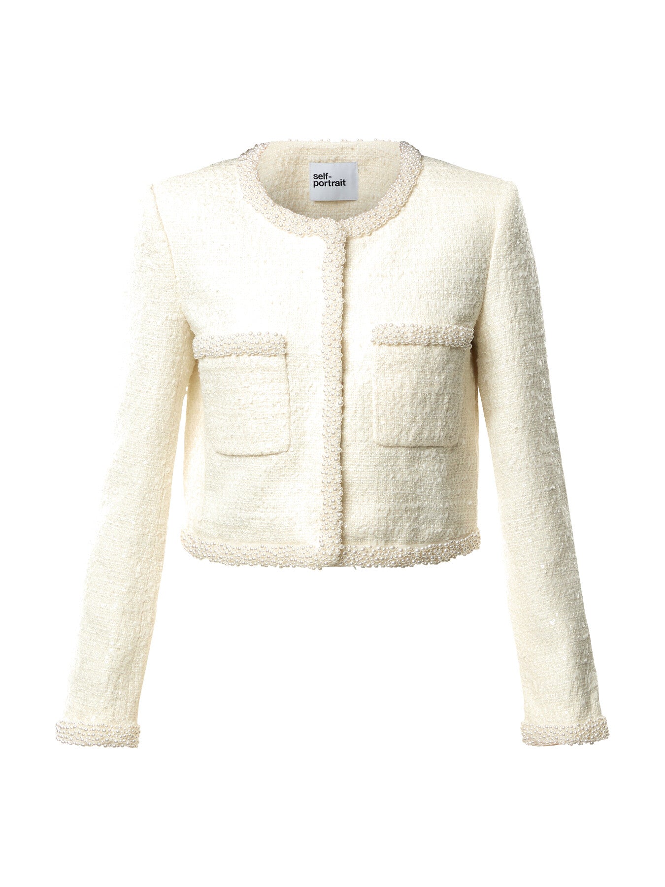 Cream Boucle Pearl Trim Jacket