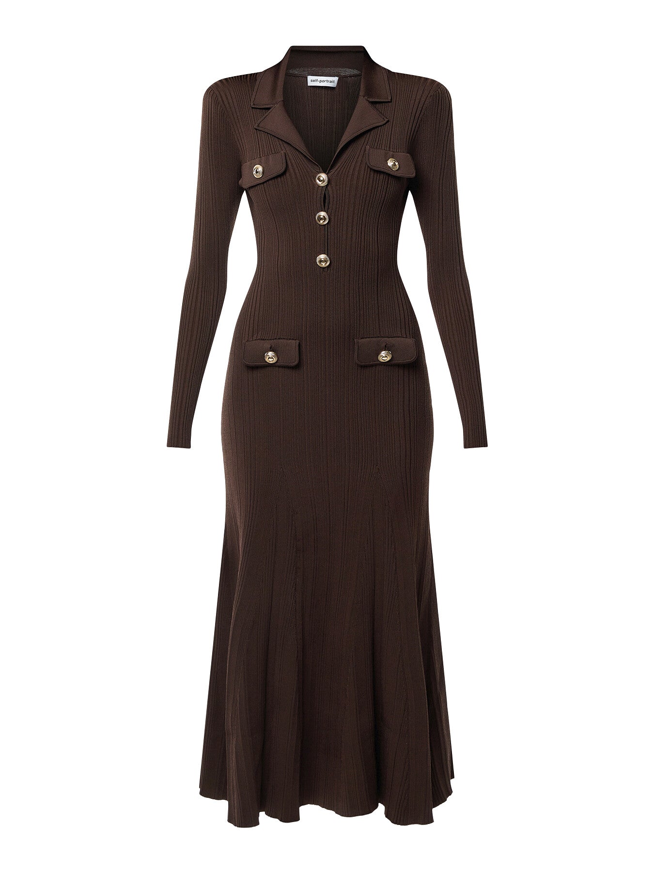 Brown Viscose Rib Knit Midi Dress