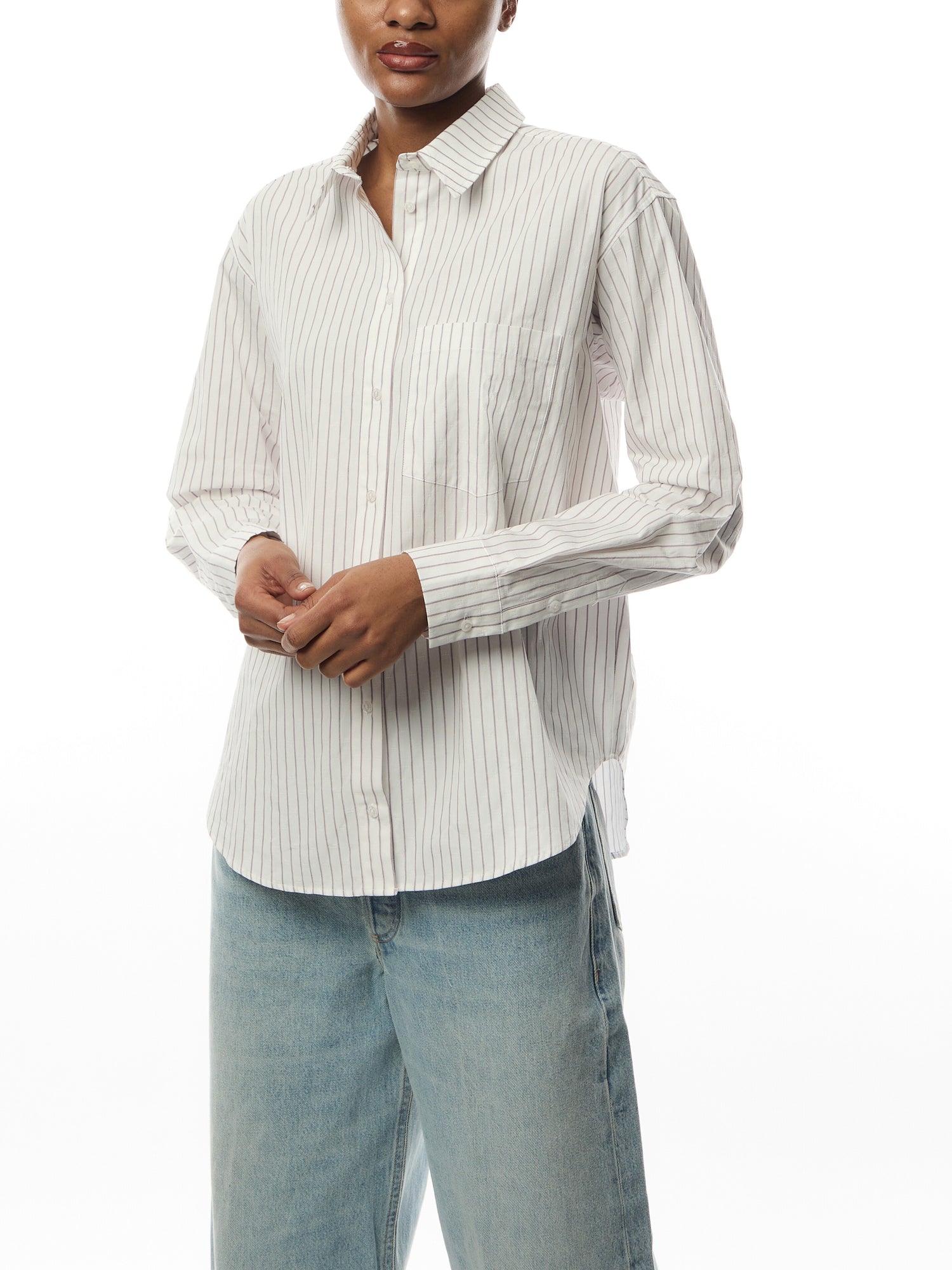 Braxton Shirt - White And Bordeaux Monogram Stripe