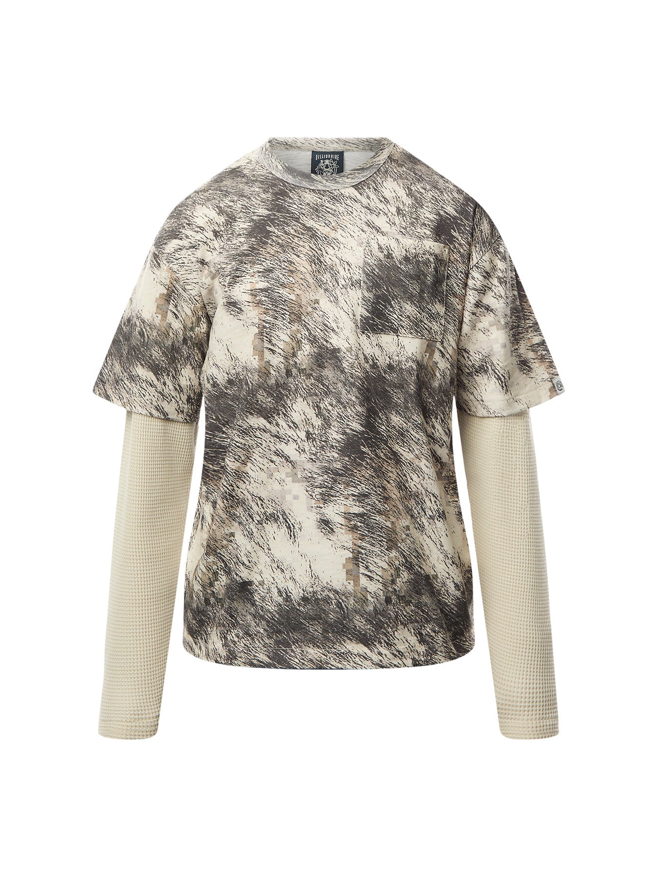 Fur Print Mock Sleeve T-Shirt