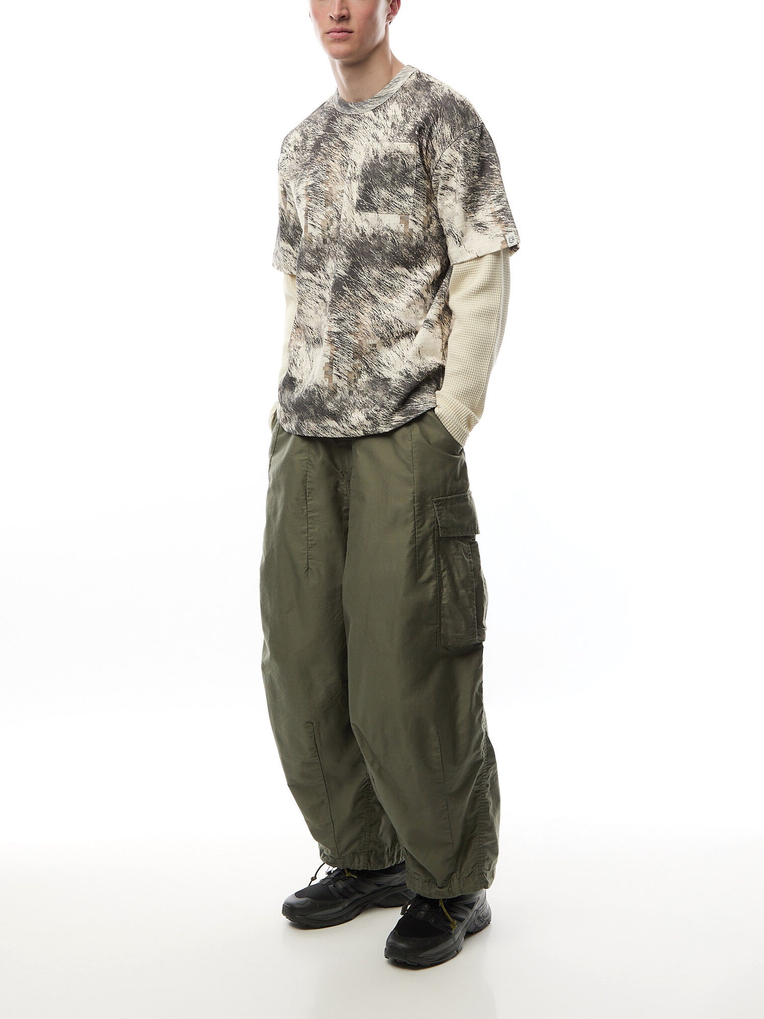 Fur Print Mock Sleeve T-Shirt