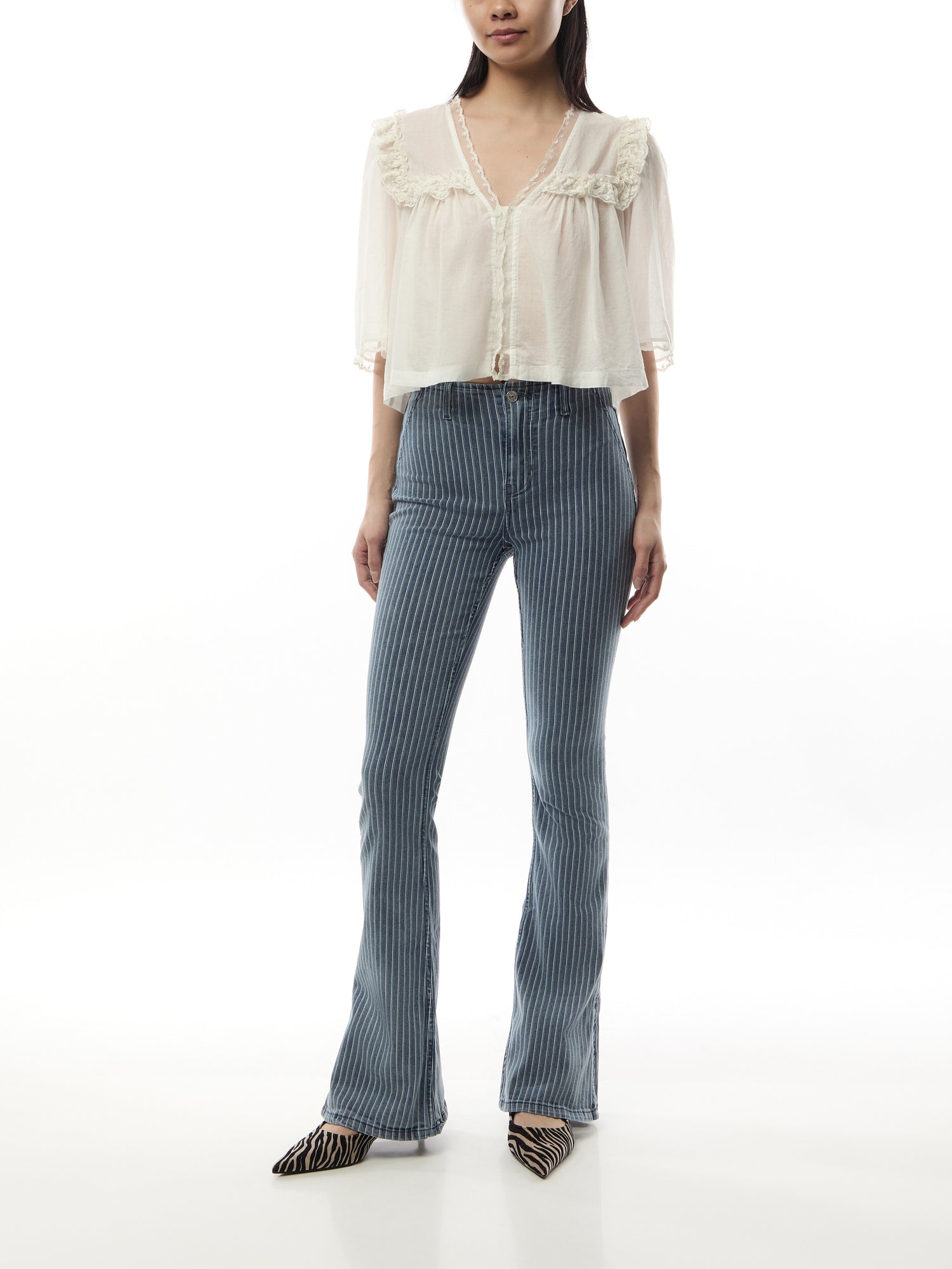 We The Free Level Up Stripe Slim Flare Jeans