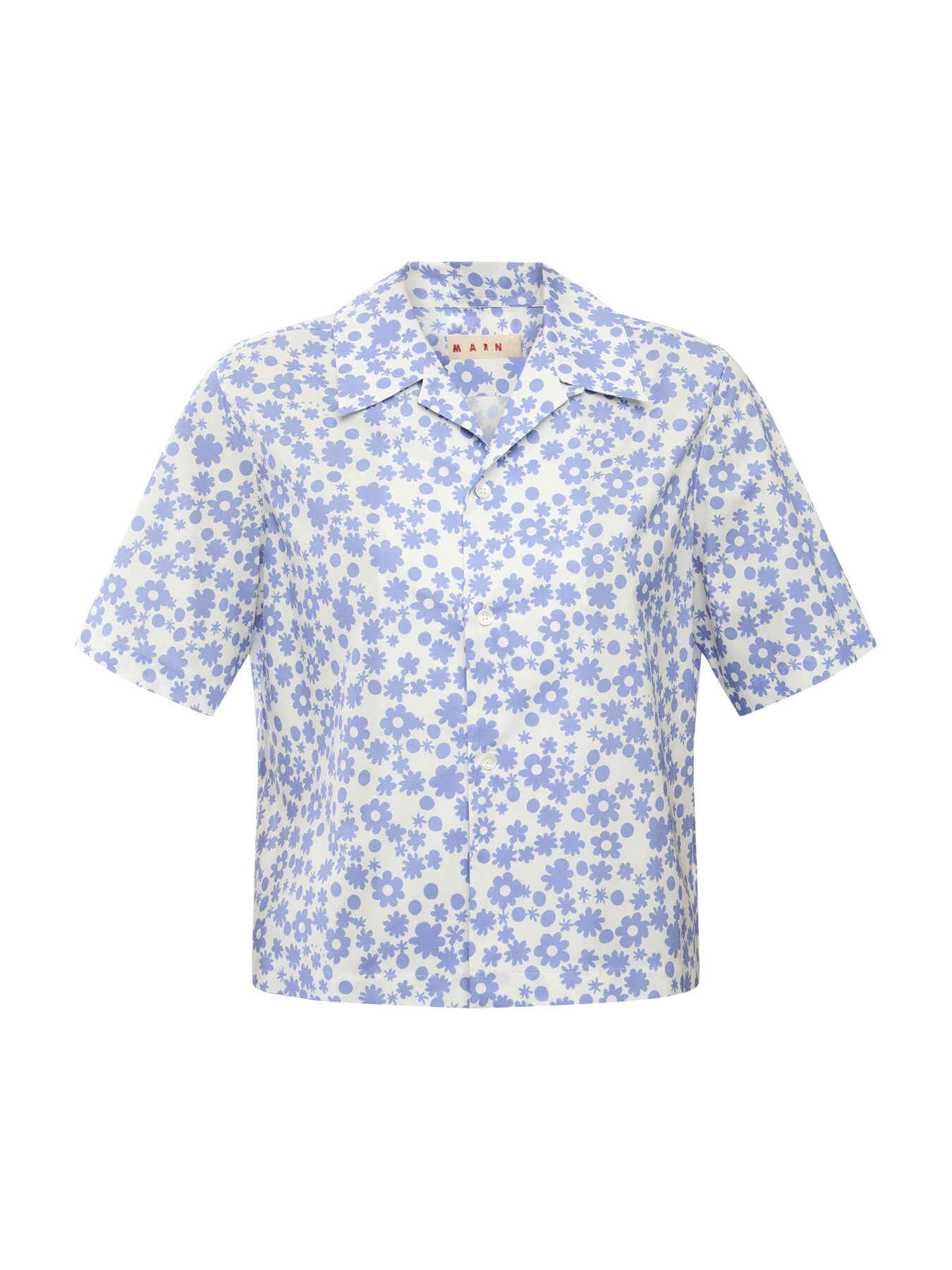 Poplin Bowling Shirt with Blue and White Pop Fields Motif