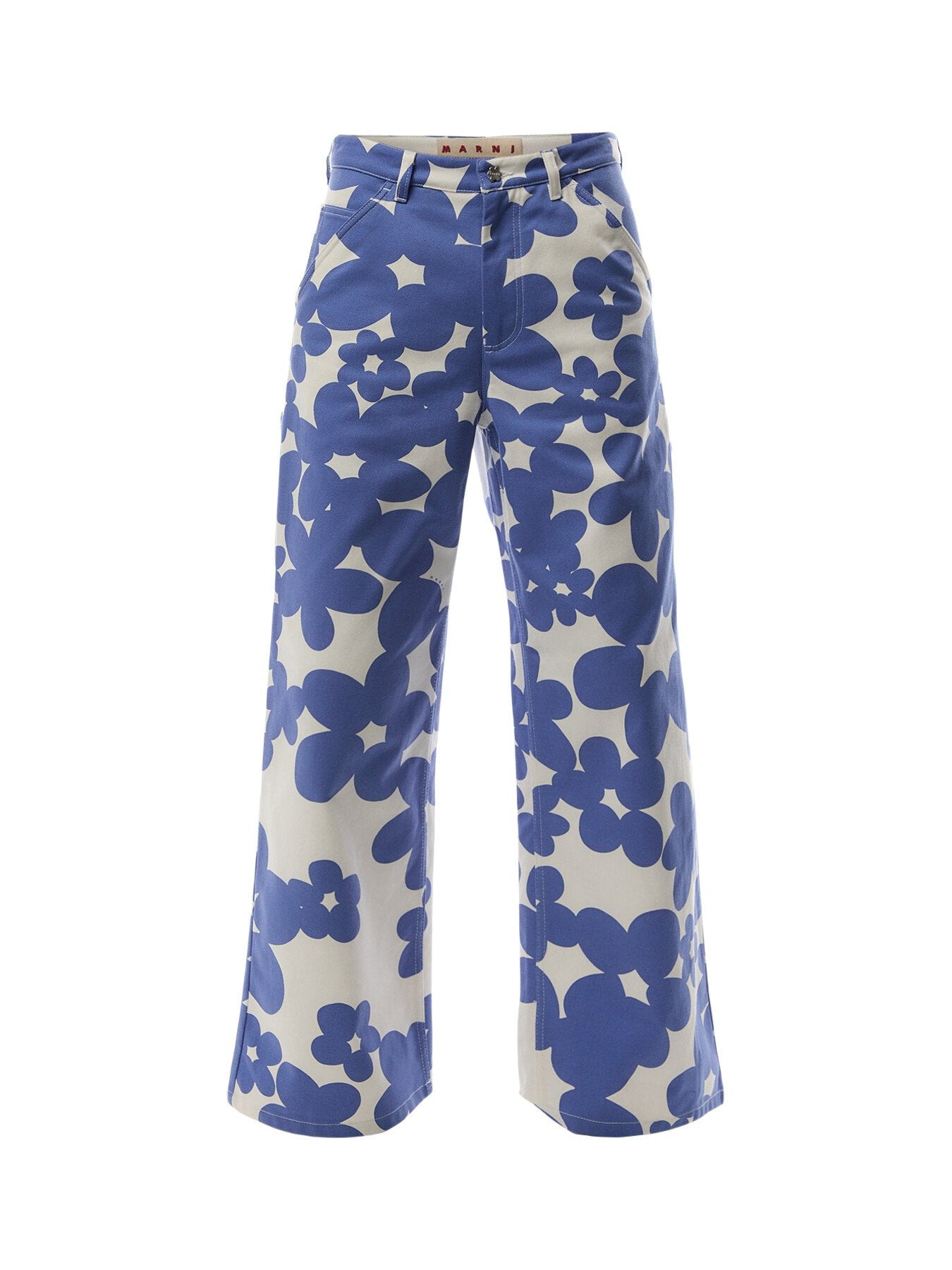 Marni Denim Wide Leg Trousers with Floral Print