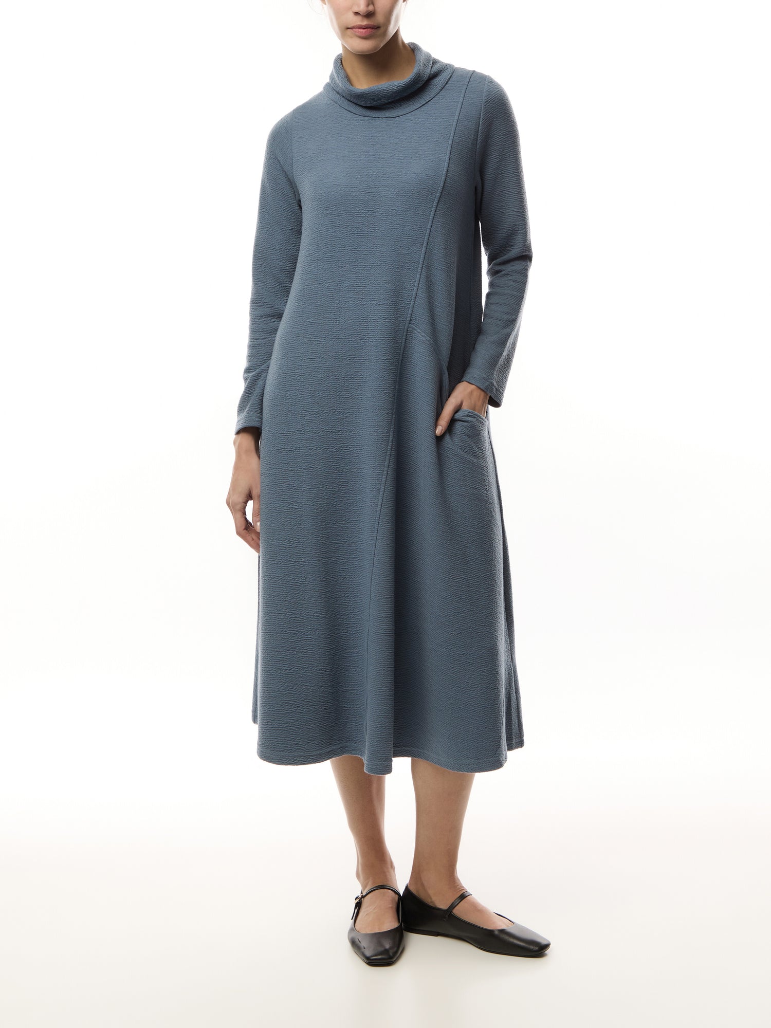 Double Crinkle Cowl Neck Jersey Dress