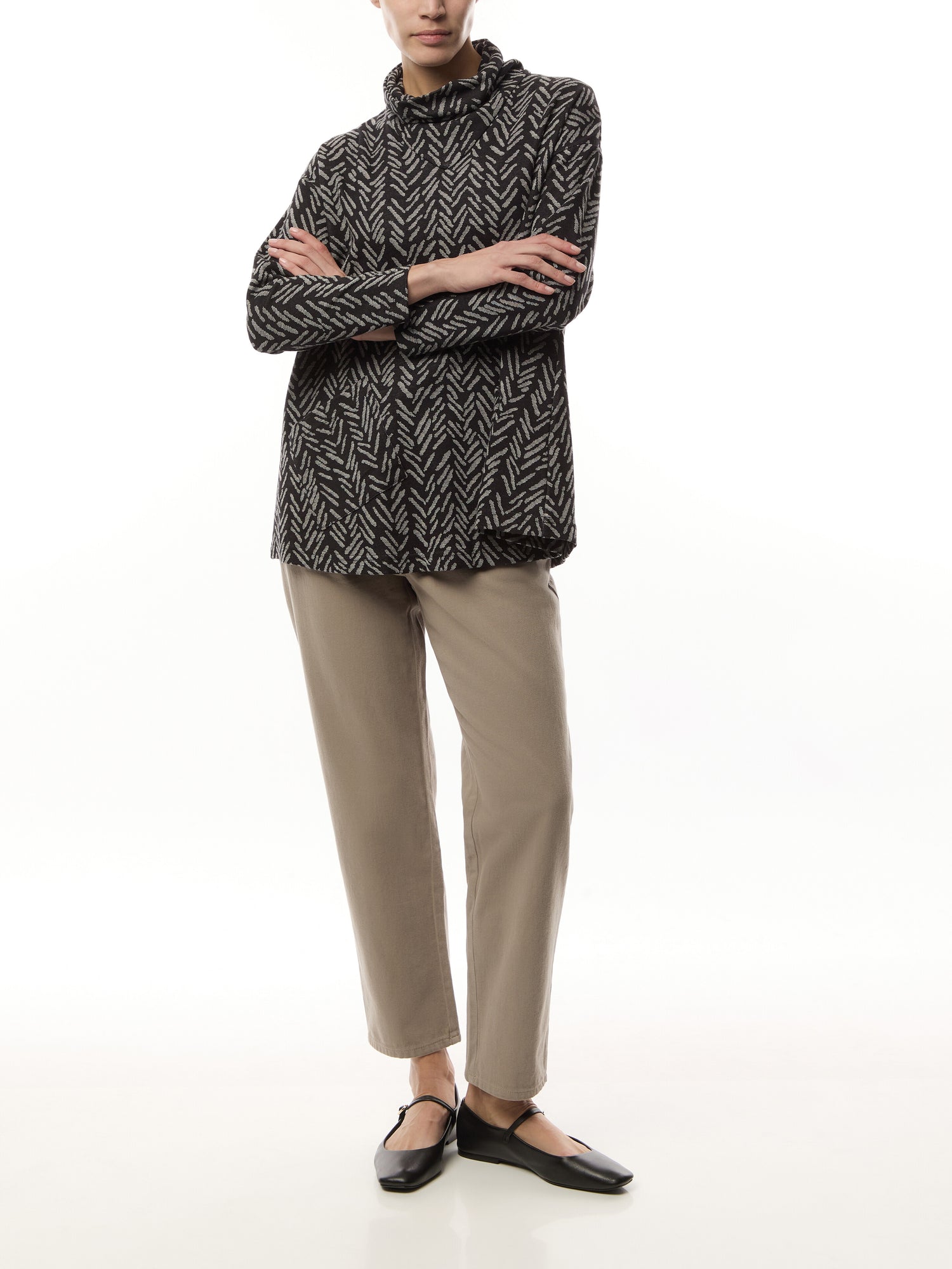 Herringbone Jersey Jacquard Cowl Neck Tunic