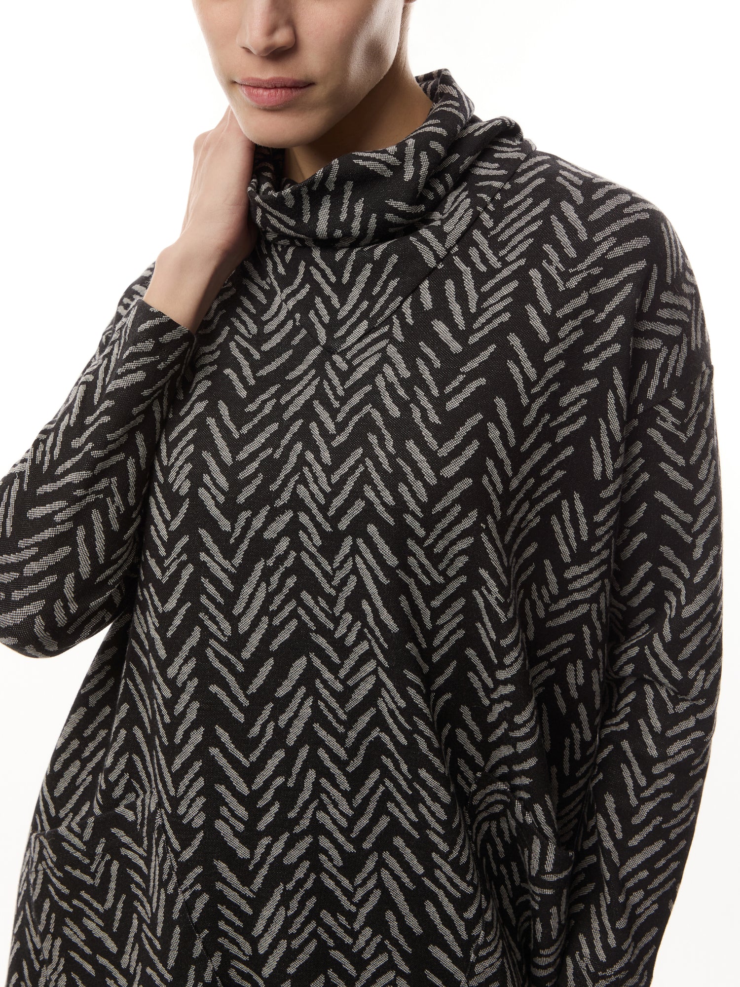Herringbone Jersey Jacquard Cowl Neck Tunic