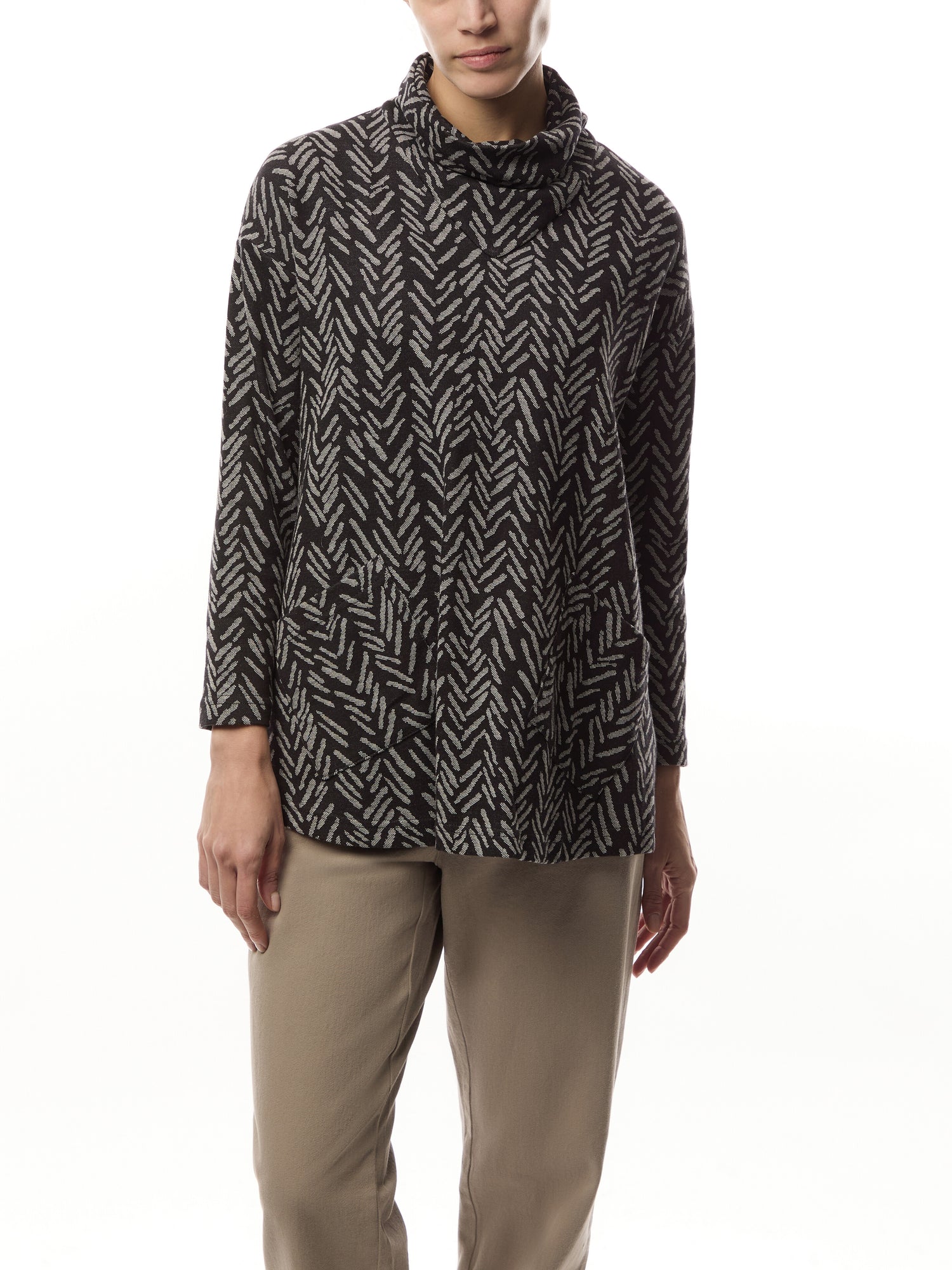 Herringbone Jersey Jacquard Cowl Neck Tunic