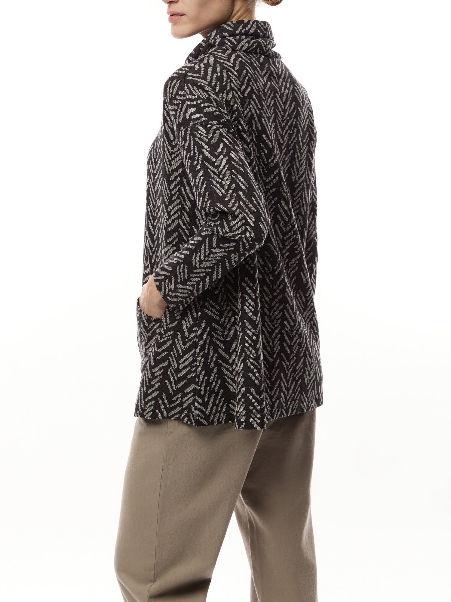 Herringbone Jersey Jacquard Cowl Neck Tunic