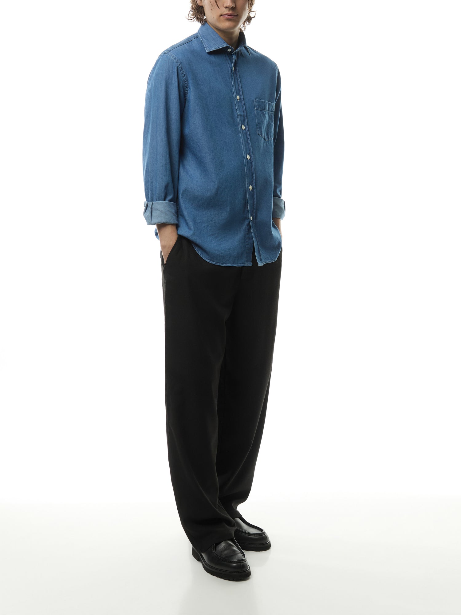 Indigo Light Denim Paul Pat Men Woven Shirt
