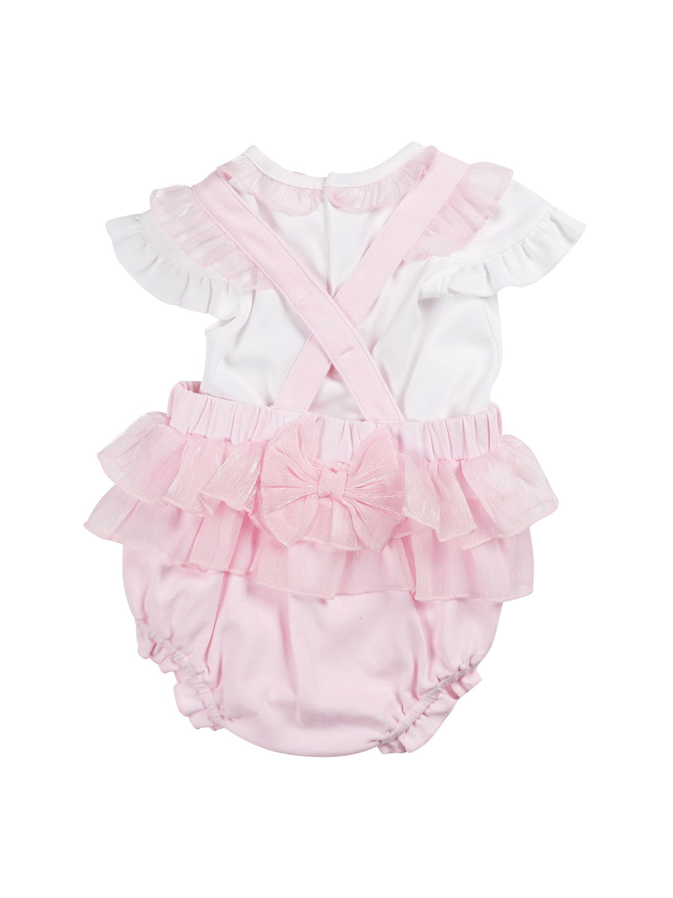 White & Pink Top & Bloomer Dungaree Set