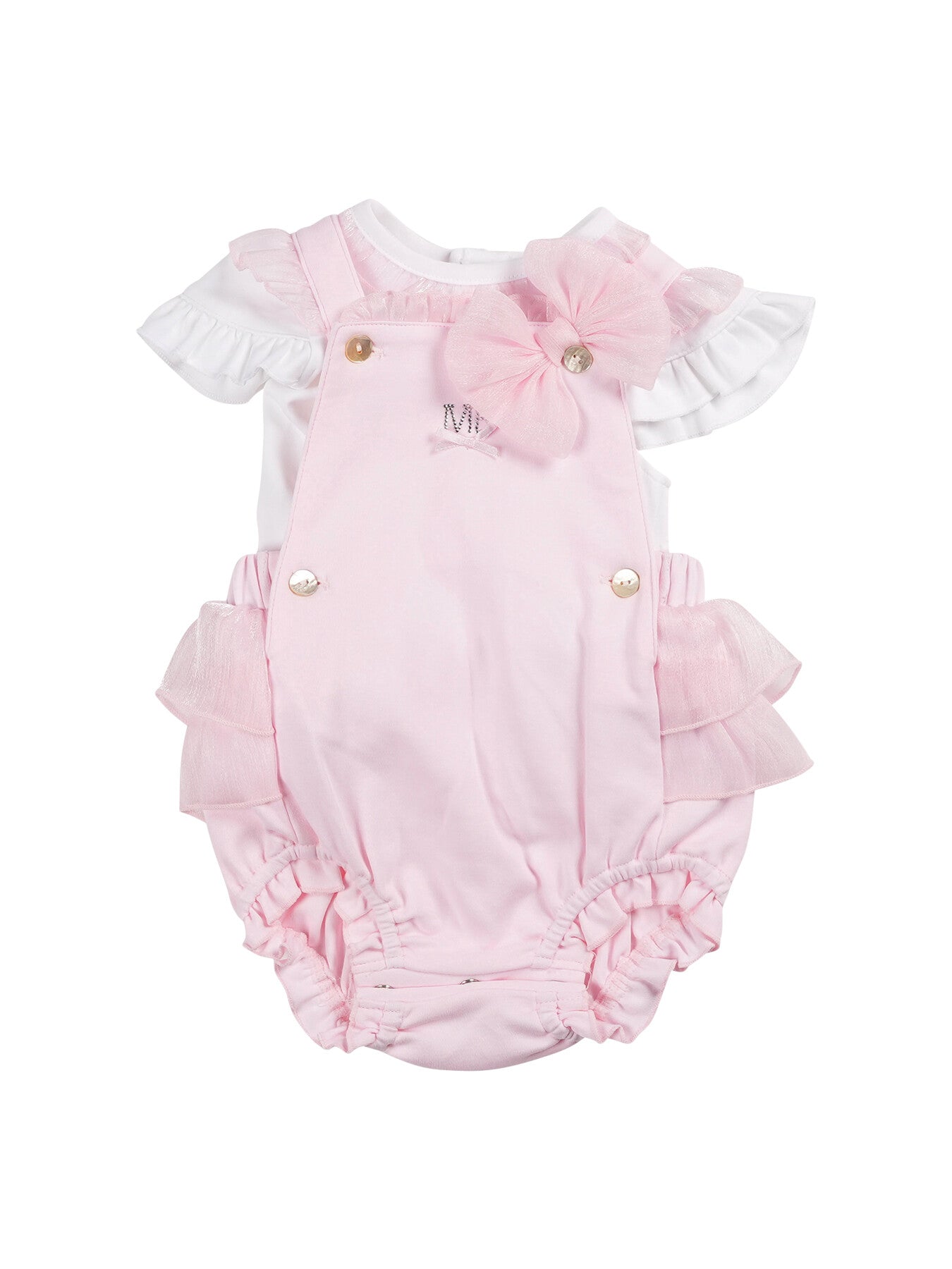 White & Pink Top & Bloomer Dungaree Set