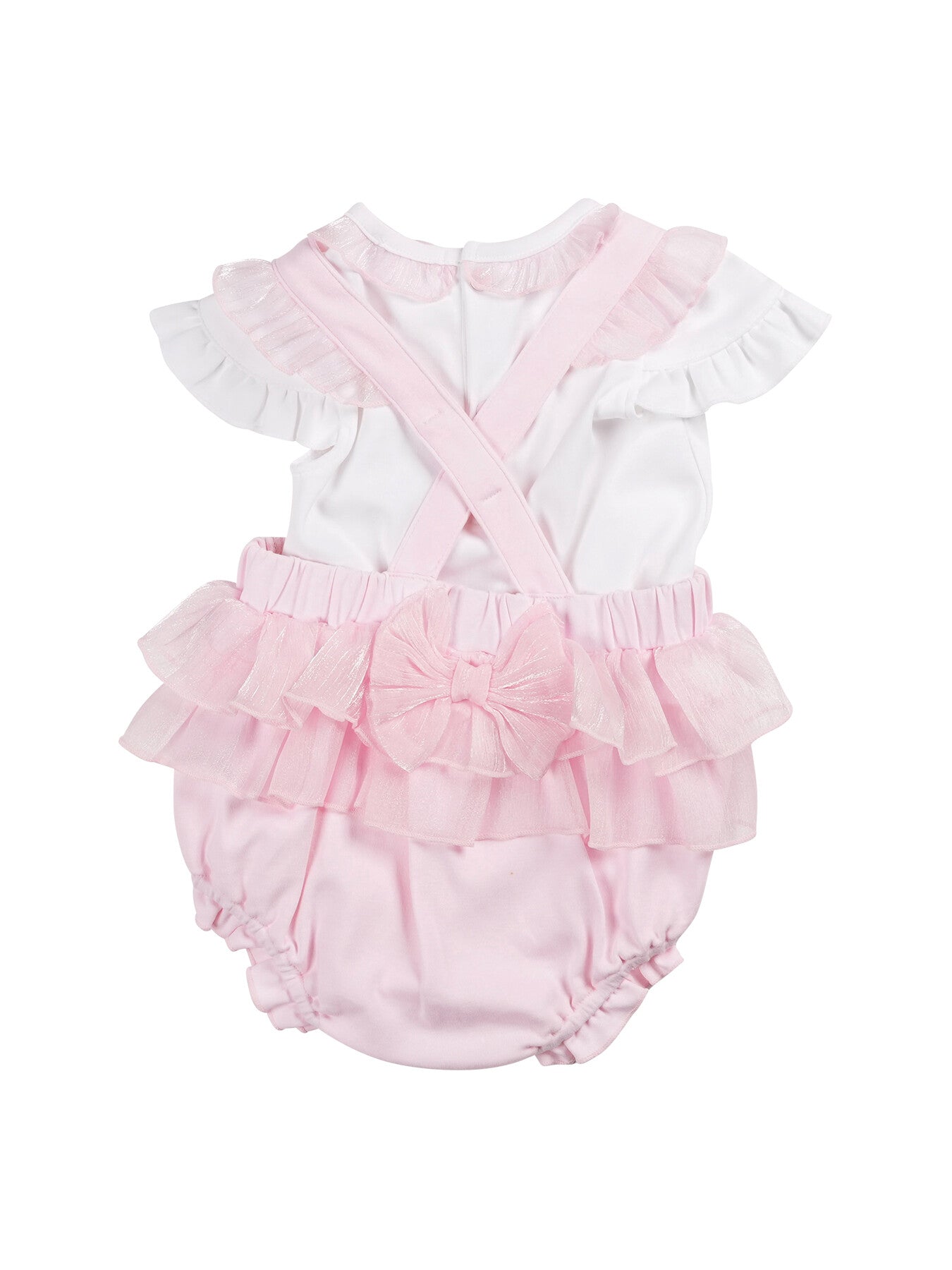 White & Pink Top & Bloomer Dungaree Set