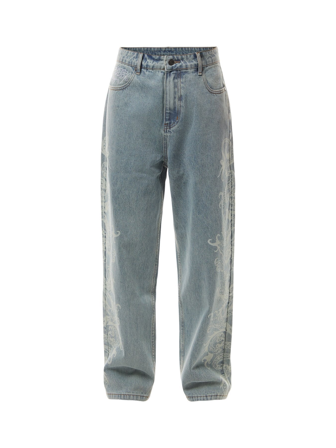 Laser Etched Dragon Repeat Denim Trousers Jeans