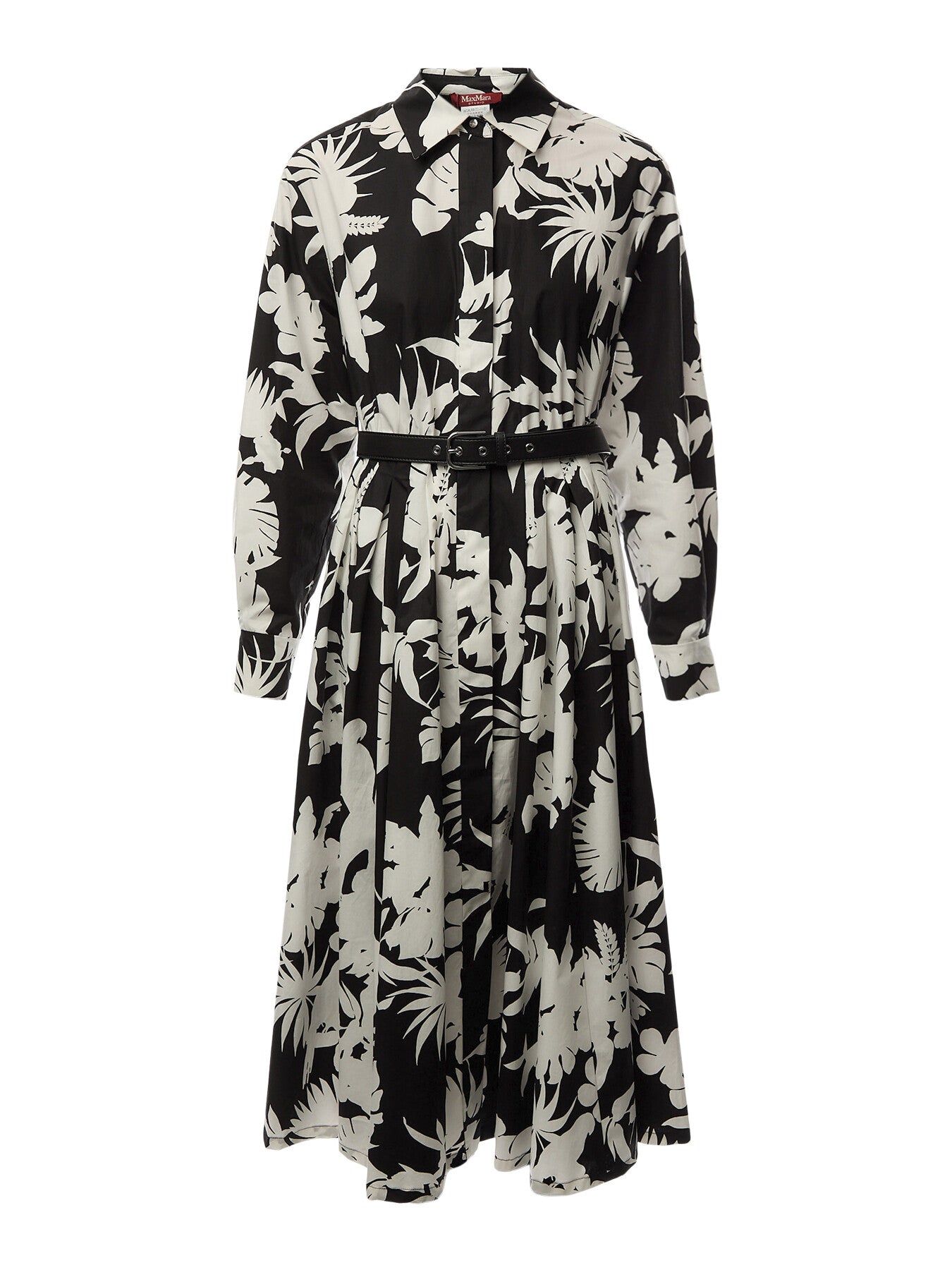 Ussel Cotton Dress Long Sleeve Maxi Black Parrot Print