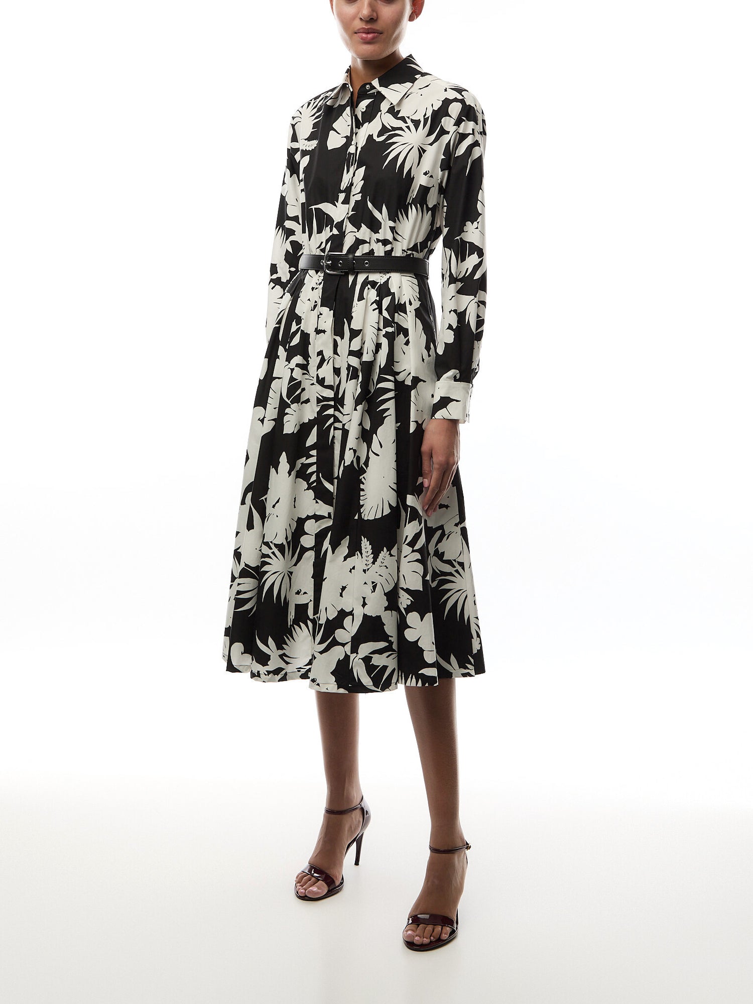 Ussel Cotton Dress Long Sleeve Maxi Black Parrot Print