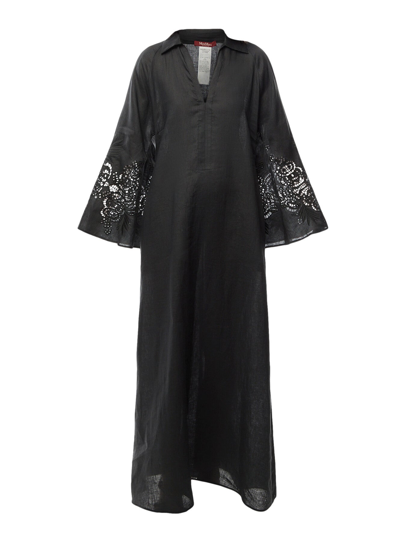 Strano Linen V Neck Kaftan Maxi Black