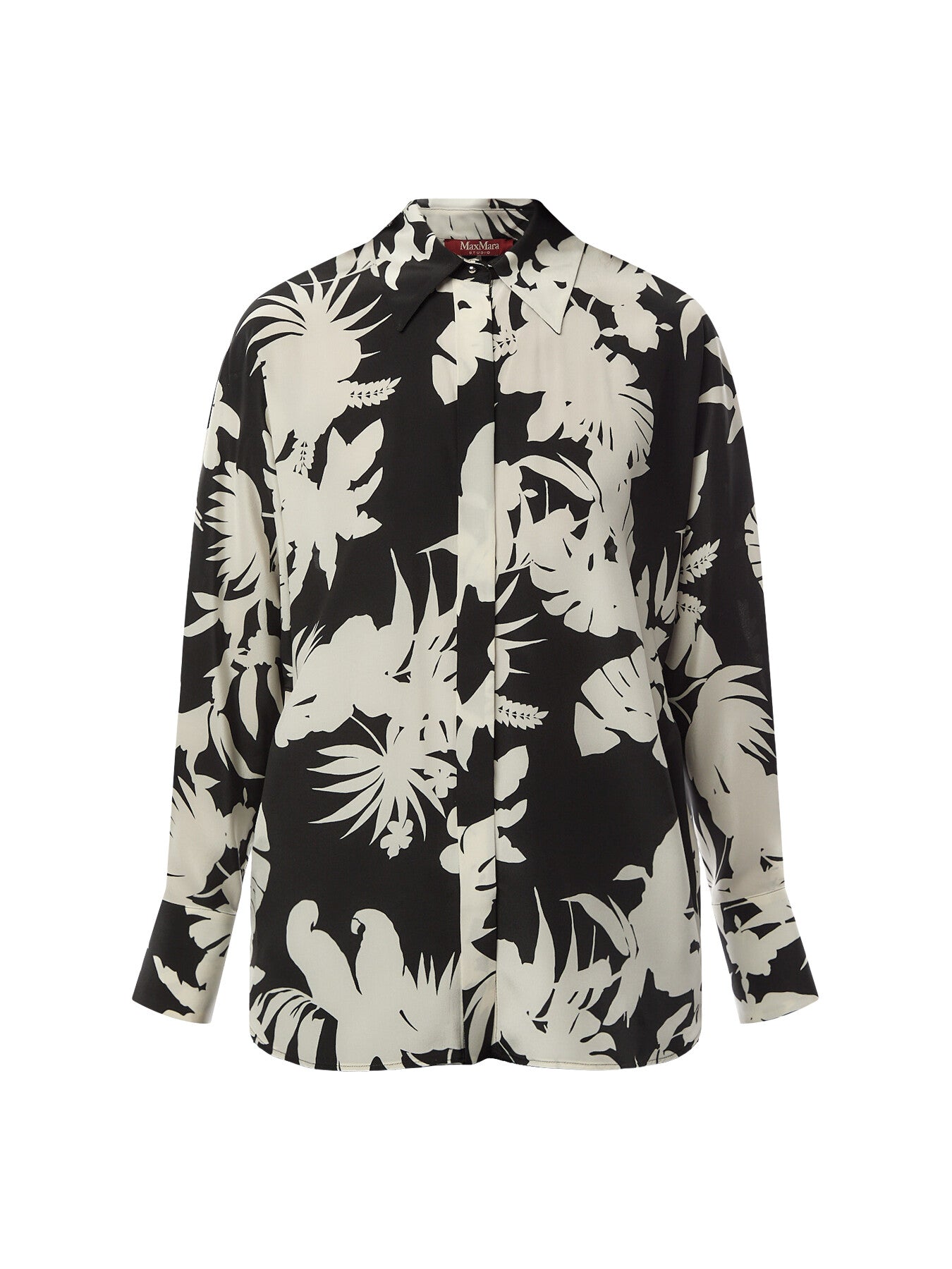 Arpe Silk Shirt Black Parrot Print