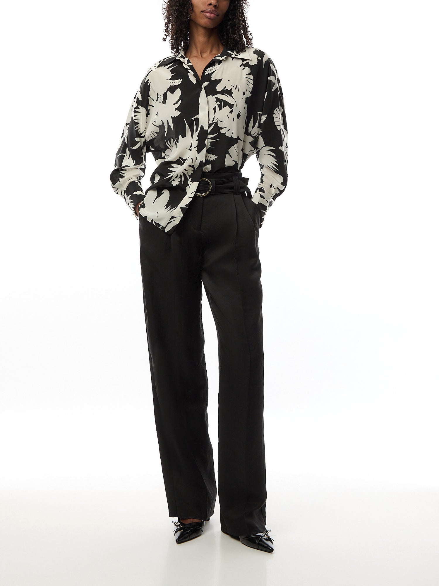 Arpe Silk Shirt Black Parrot Print