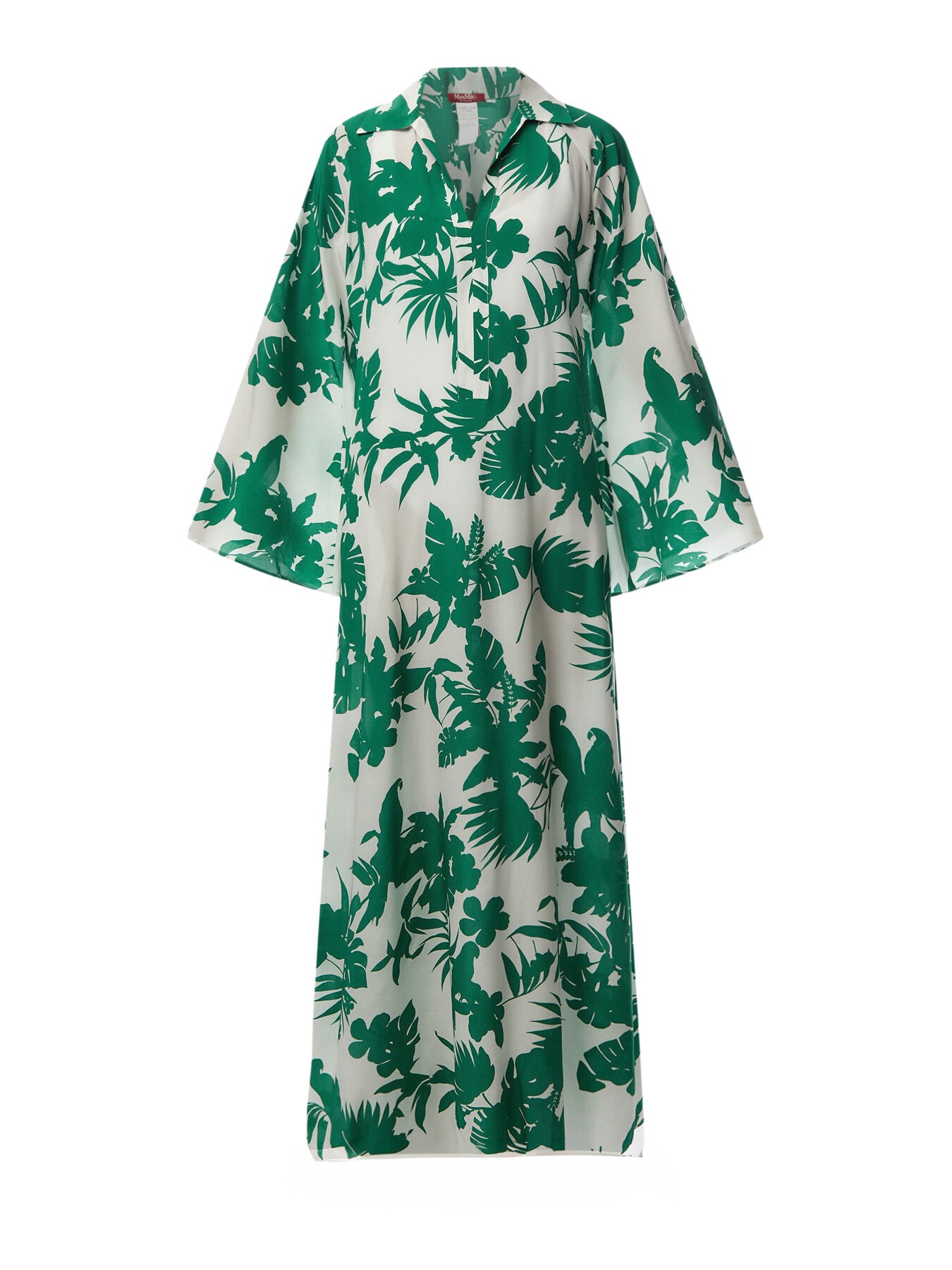 Livrea Vneck Kaftan Maxi Green Parrot Print