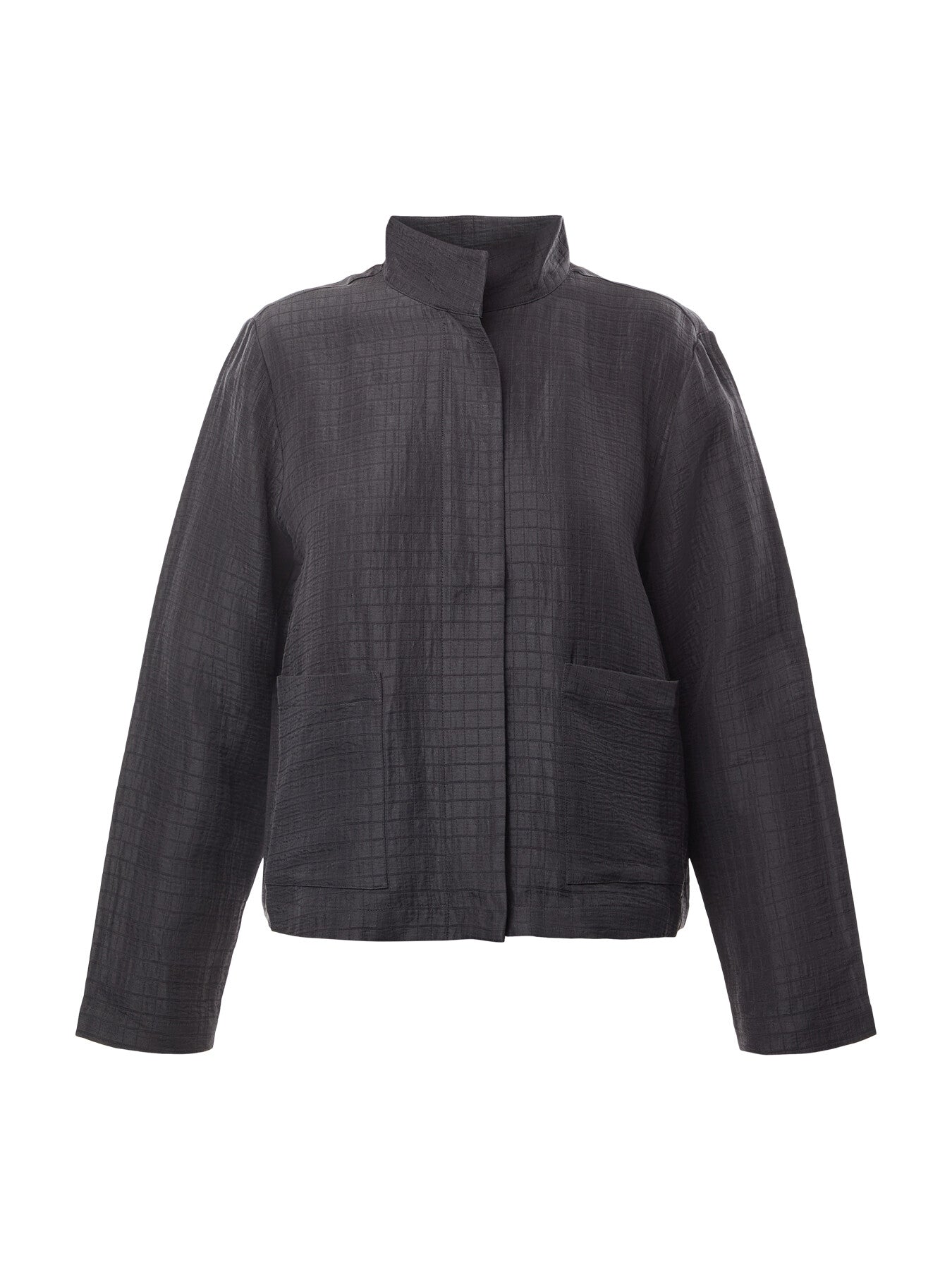 Silk Linen Box Stand Collar Jacket