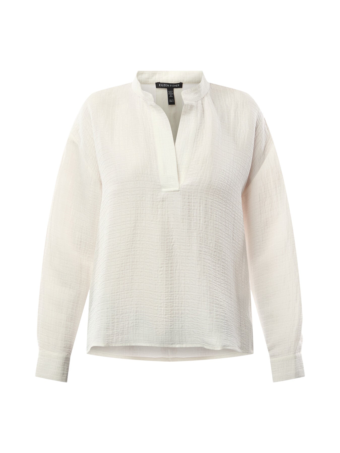 Silk Linen Box Band Collar Top
