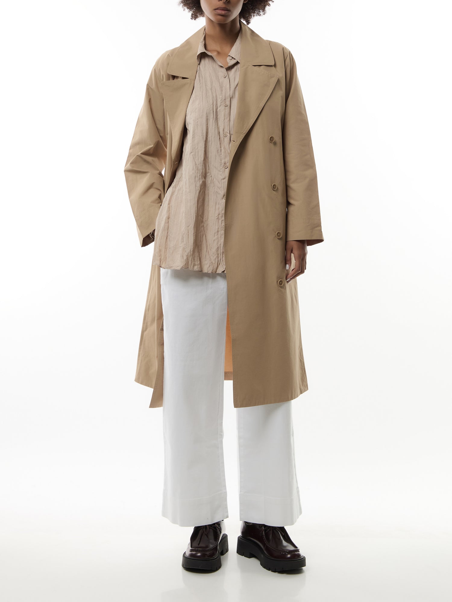 Classic Collar Long Pleated Shirt