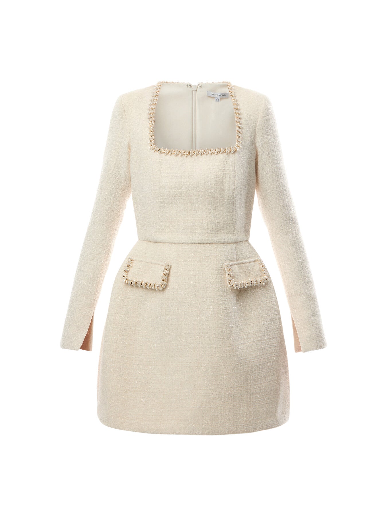 Natalie Boucle Long Sleeve Pearl Trim Dress