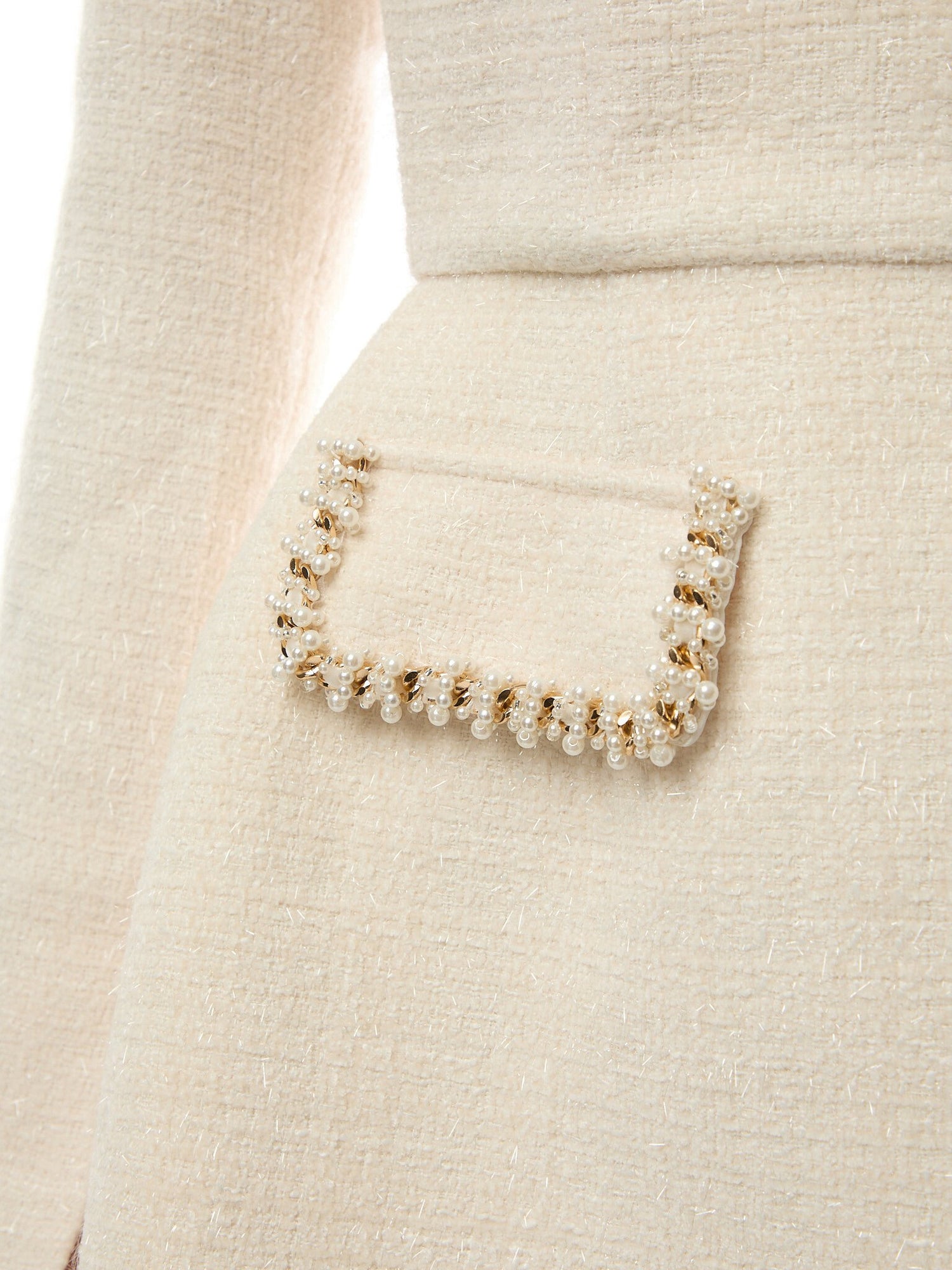 Natalie Boucle Long Sleeve Pearl Trim Dress