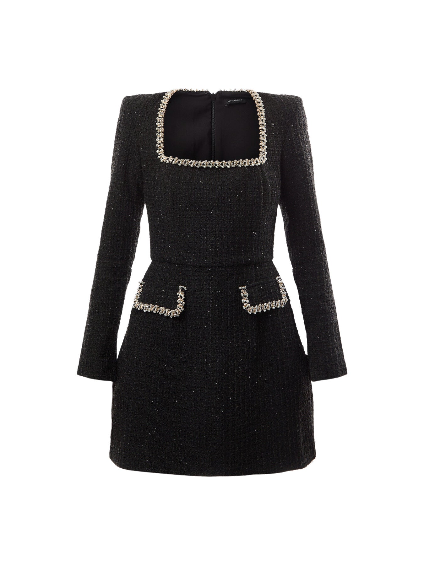 Natalie Boucle Long Sleeve Pearl Trim Dress