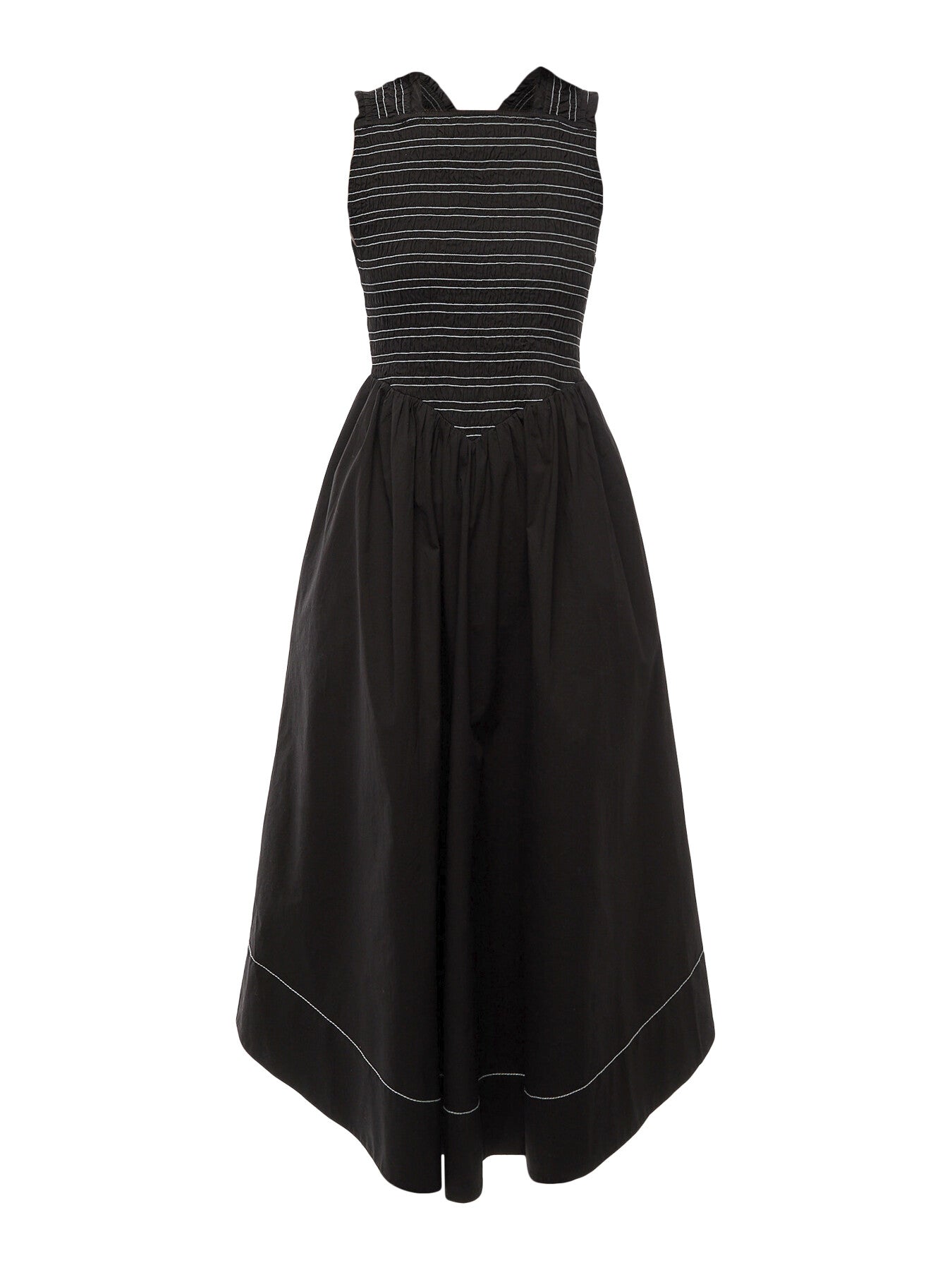 Washed Stretch Cotton Smock Midi Straps Dress