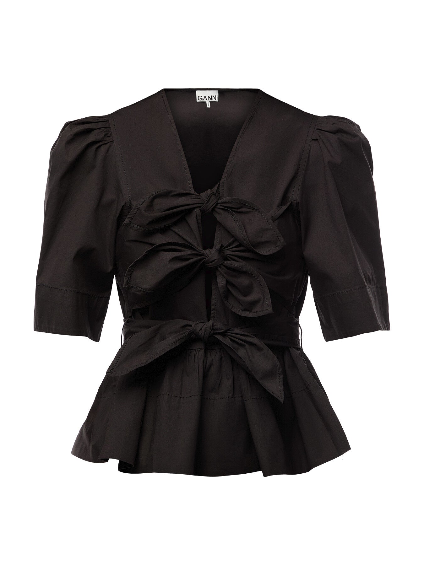 Washed Stretch Cotton Tie Strap Blouse