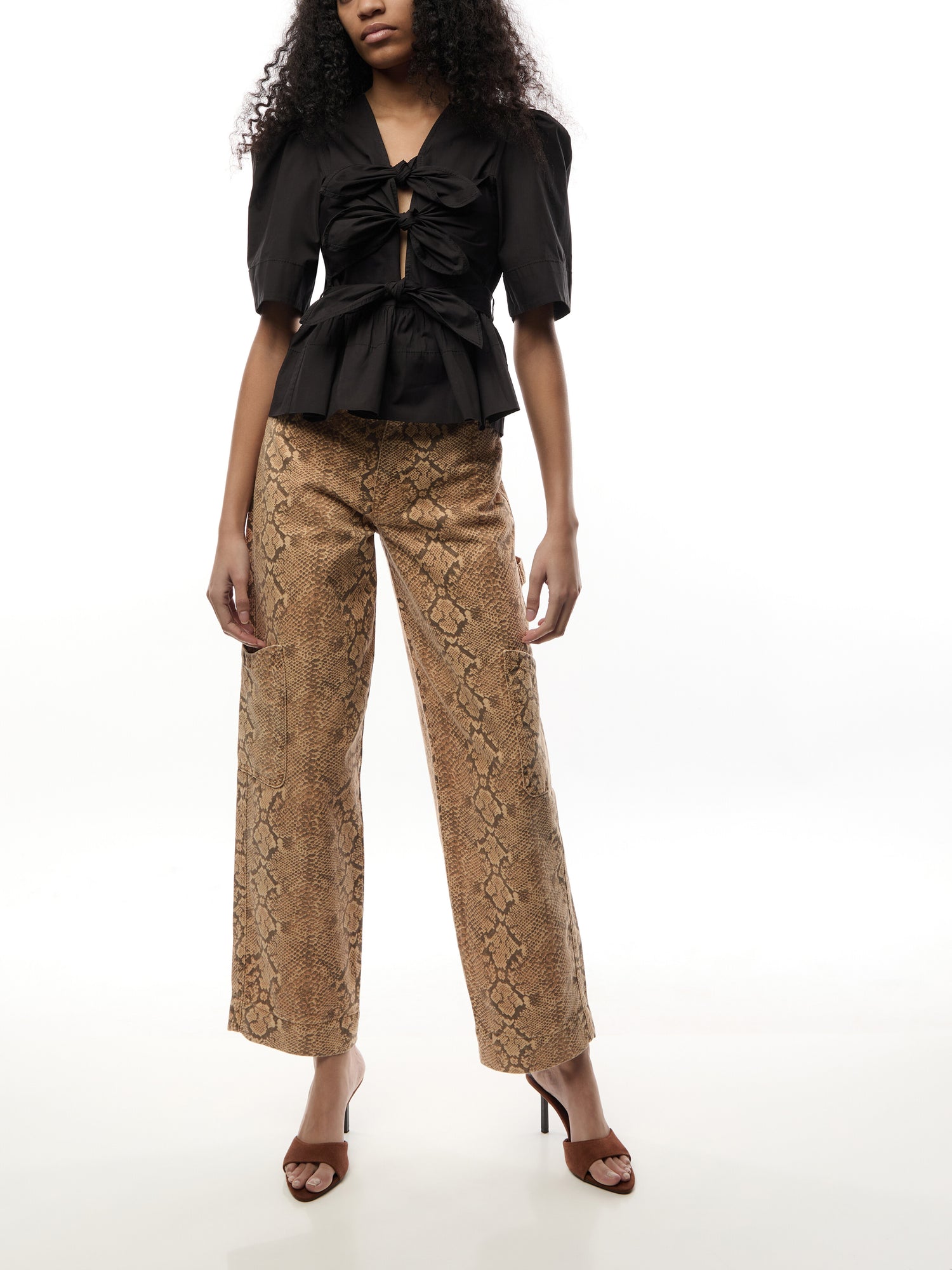 Washed Stretch Cotton Tie Strap Blouse
