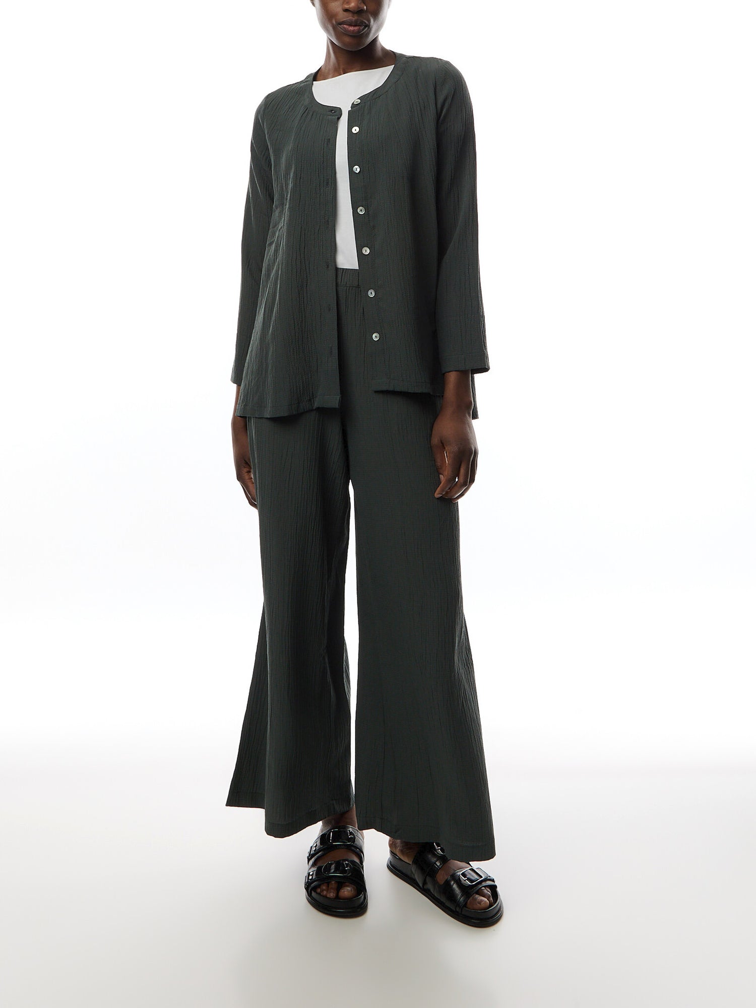 Crinkle Soft Viscose Flared Shirt