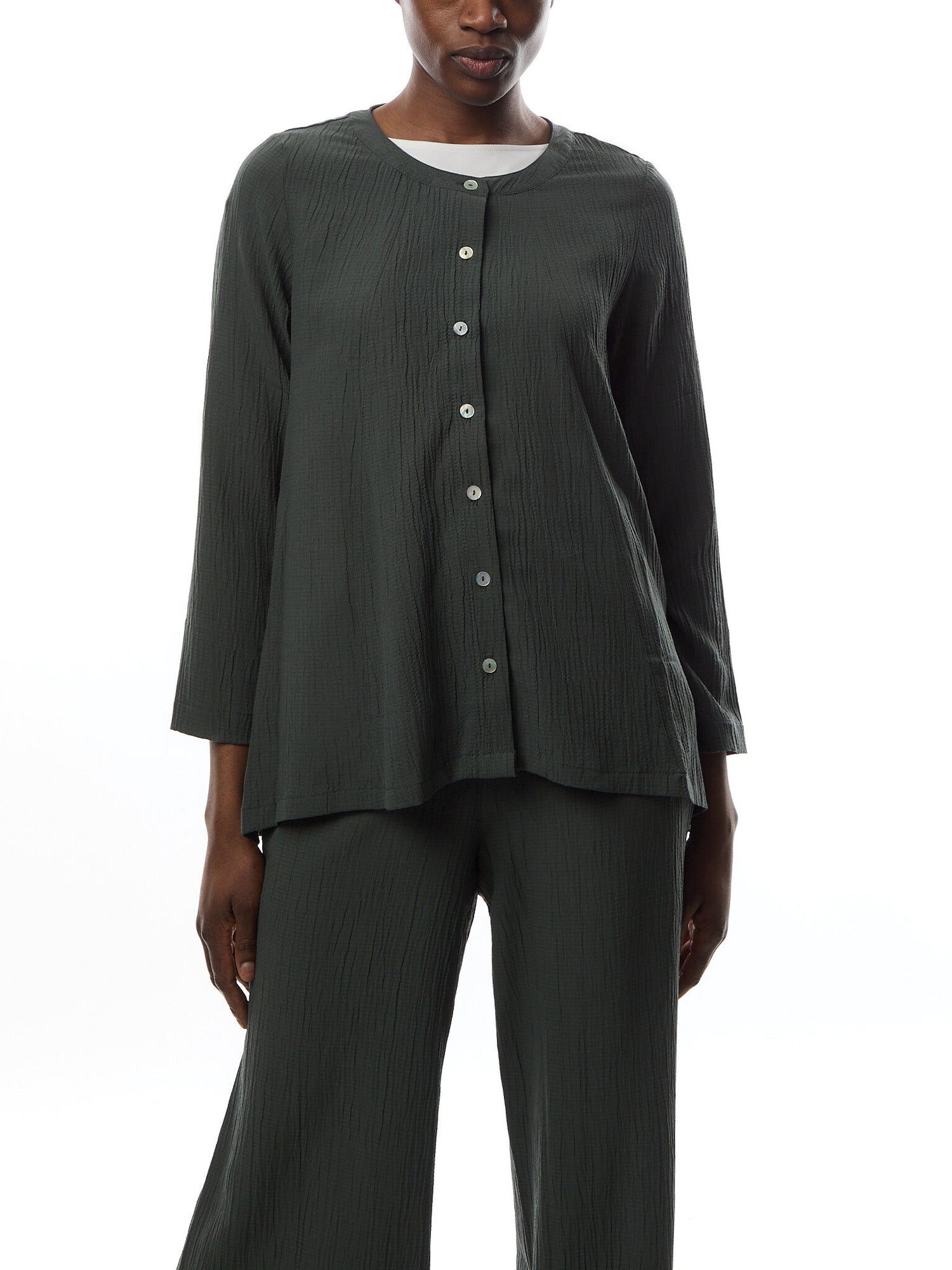Crinkle Soft Viscose Flared Shirt