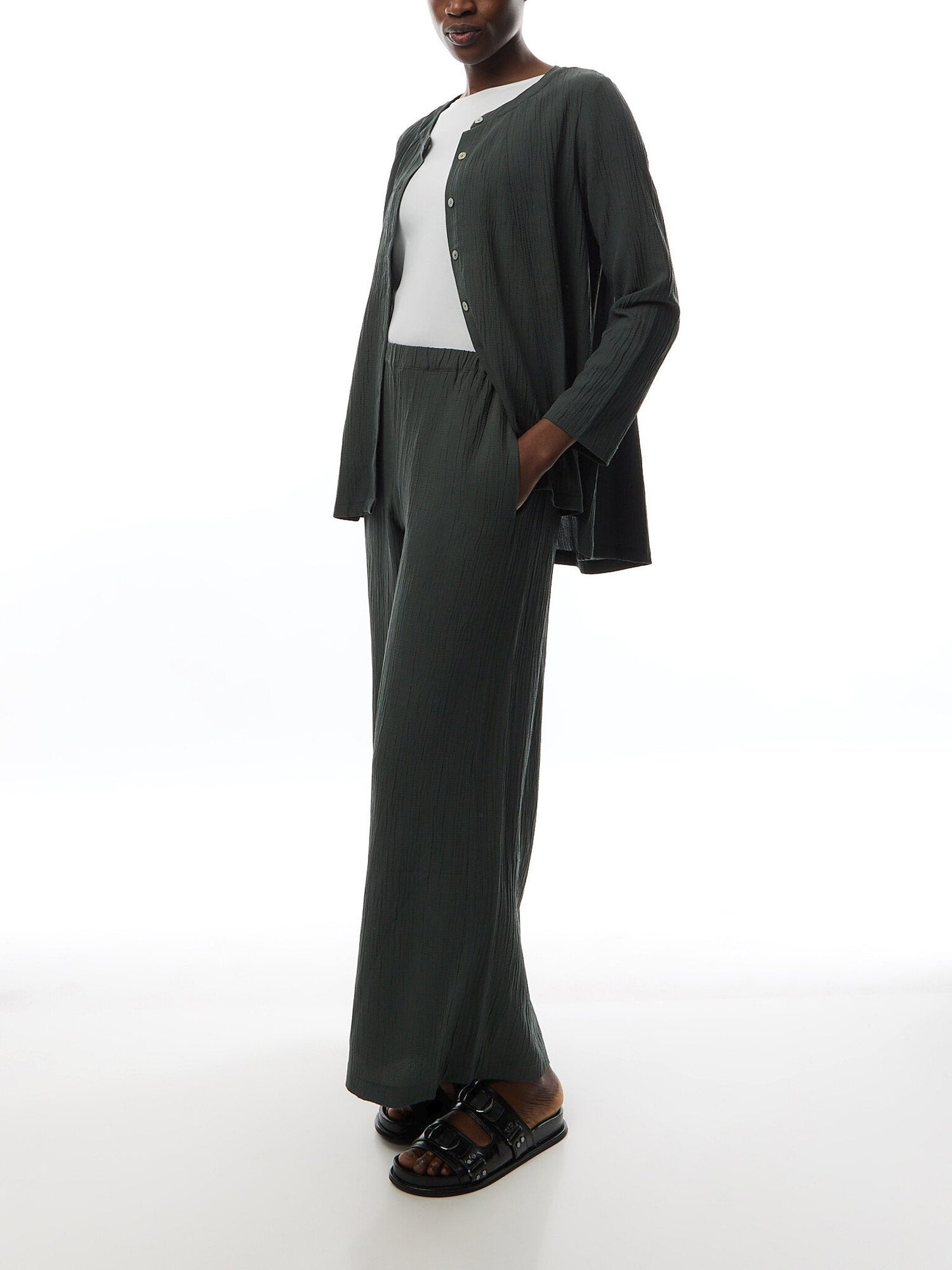 Crinkle Soft Viscose Wide Trouser