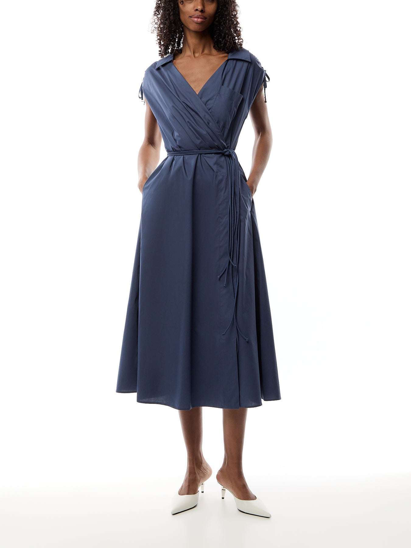 RIVERA POPLIN MIDI DRESS NAVY