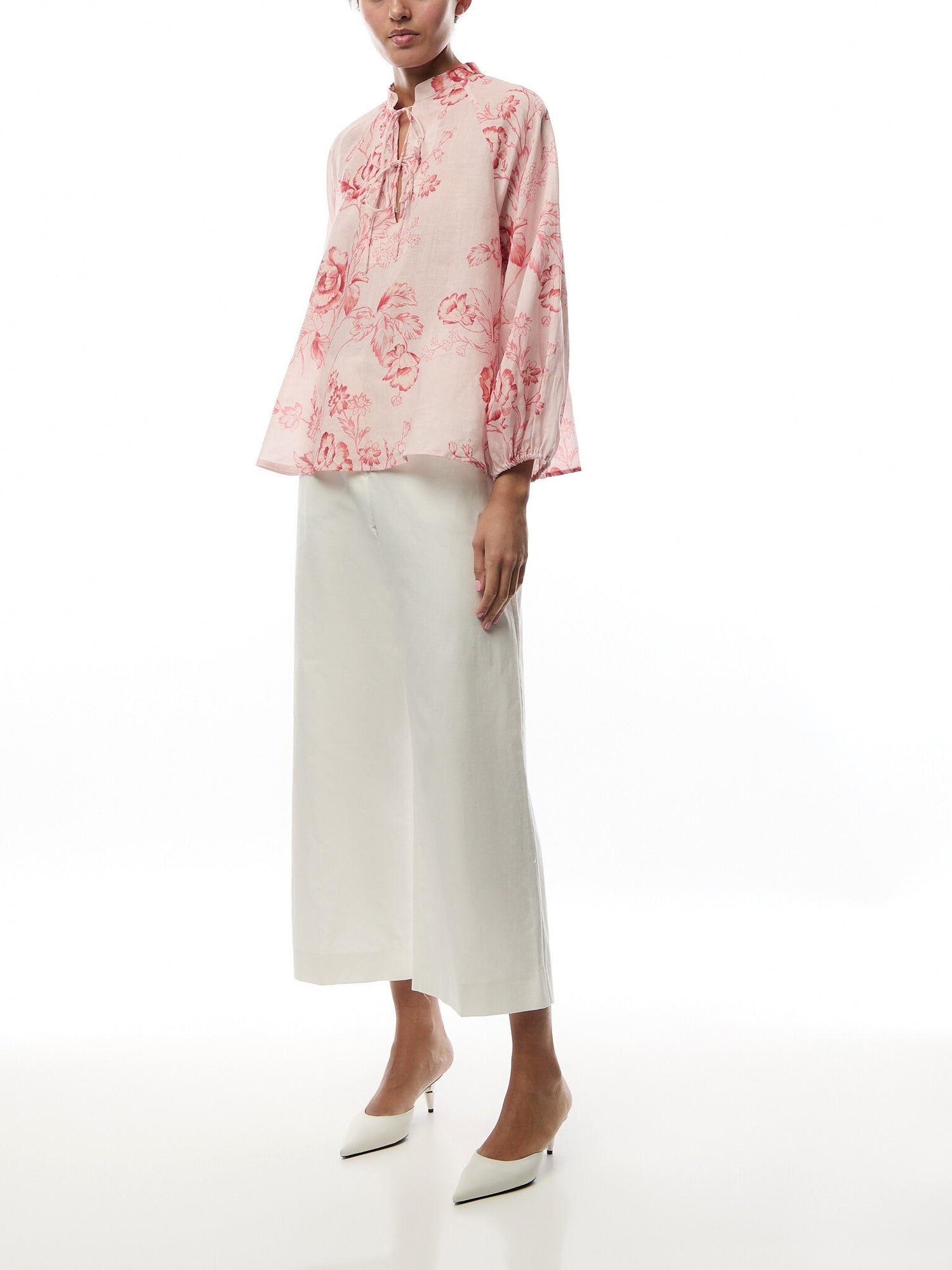 Viterbo Long Sleeve Tie Neck Top Pink Floral Print