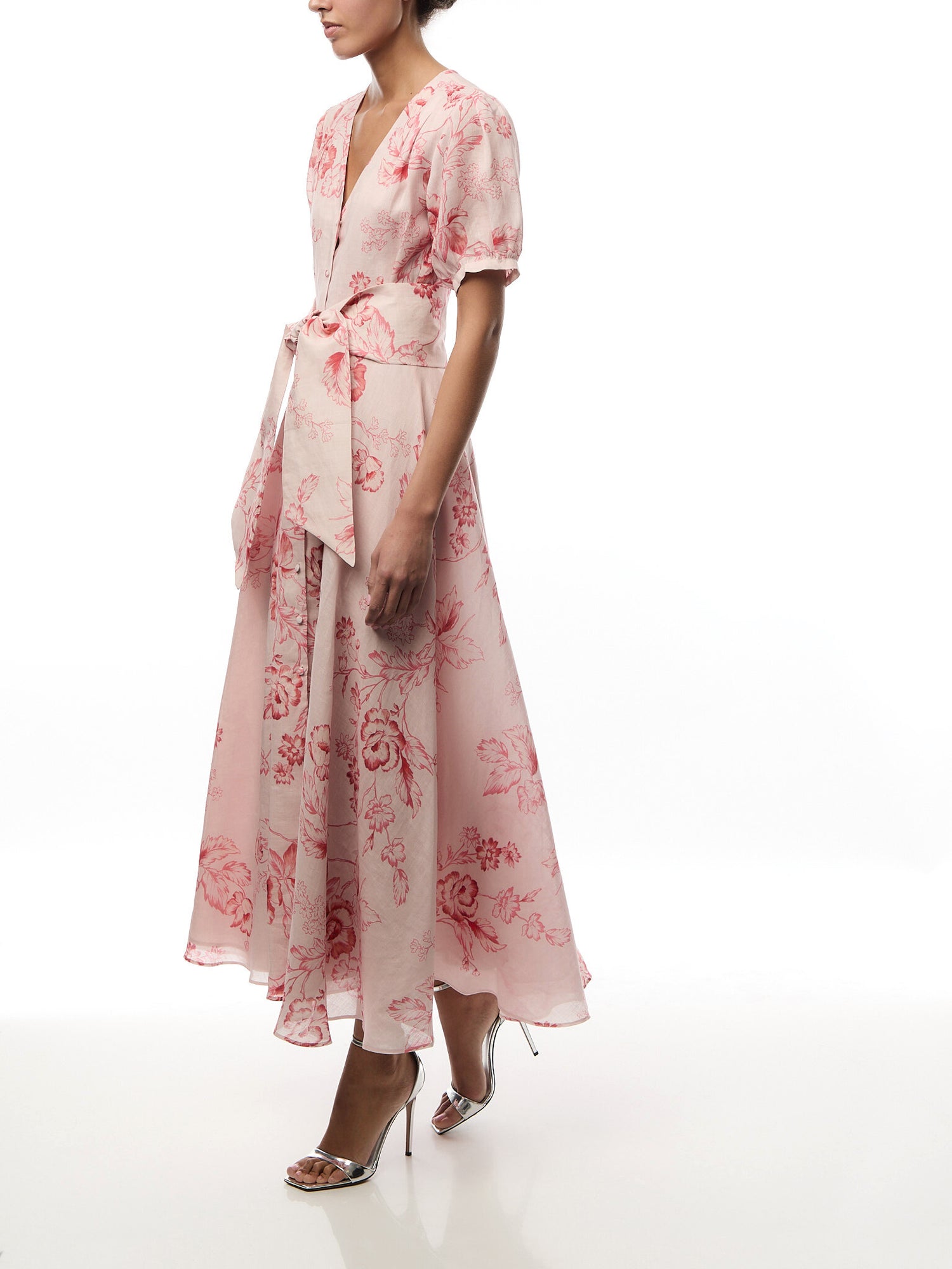 Regard Puff Sleeve Button Down Dress Pink Floral Print