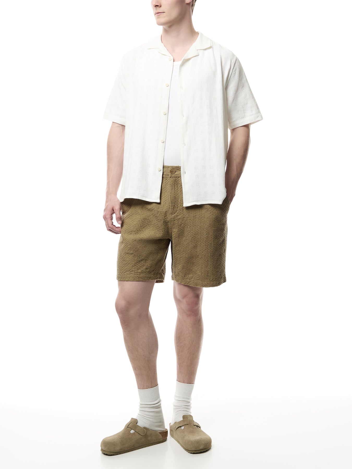 Didcot Ecru Open Weave Cotton Short-Sleeve Shirt