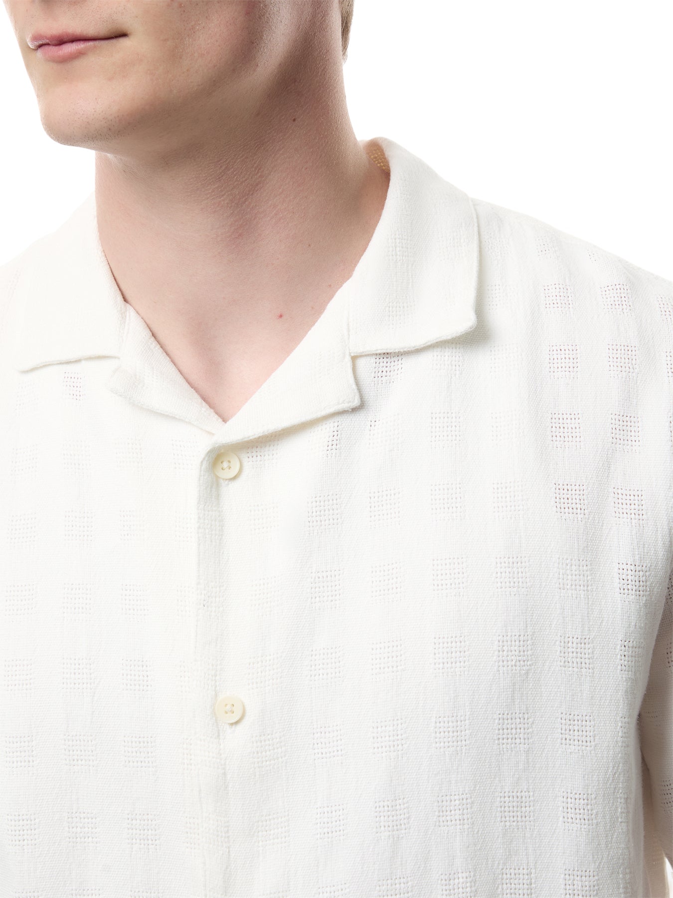 Didcot Ecru Open Weave Cotton Short-Sleeve Shirt