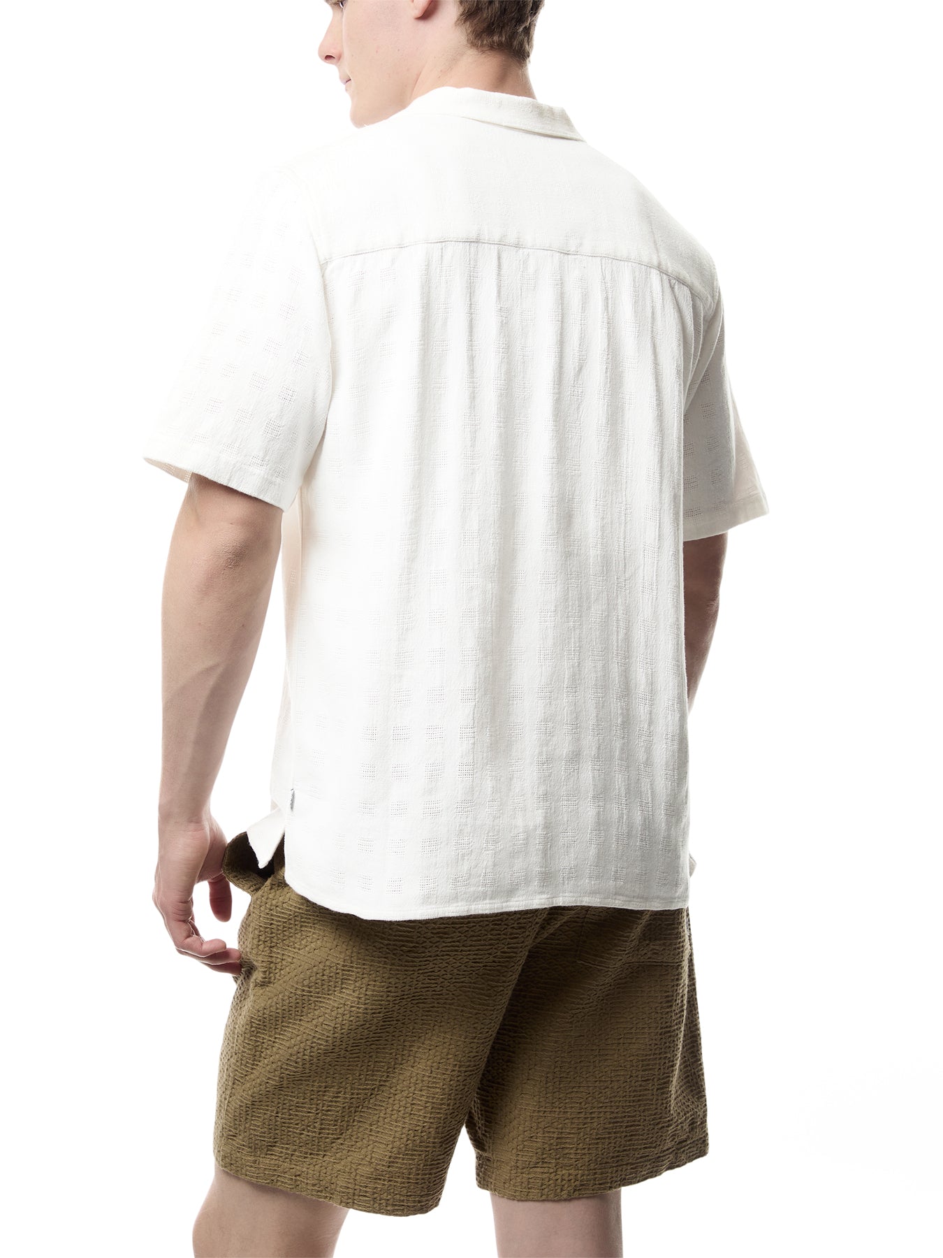 Didcot Ecru Open Weave Cotton Short-Sleeve Shirt