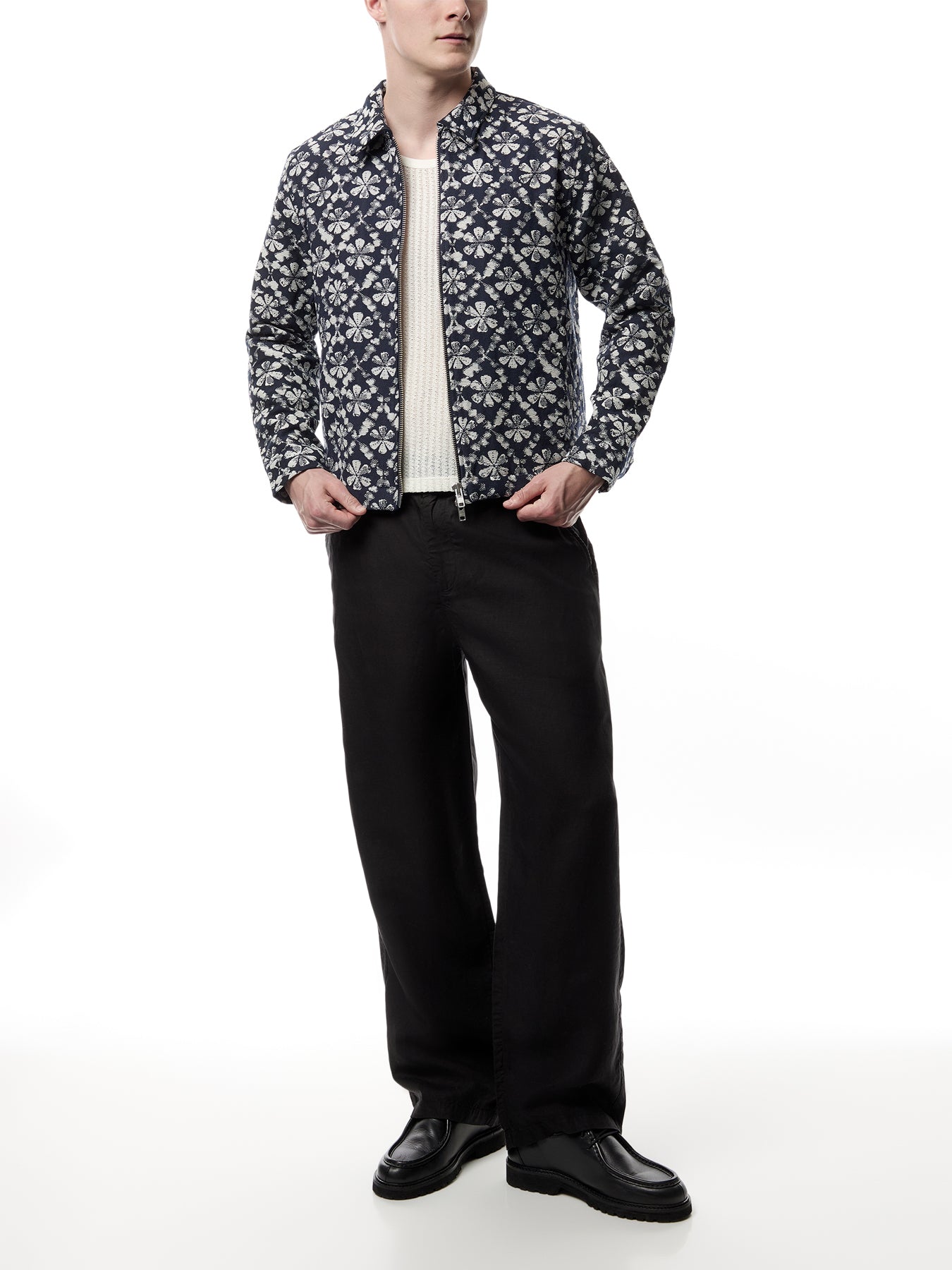 Eldon Navy Flower Stamp Jacquard Jacket