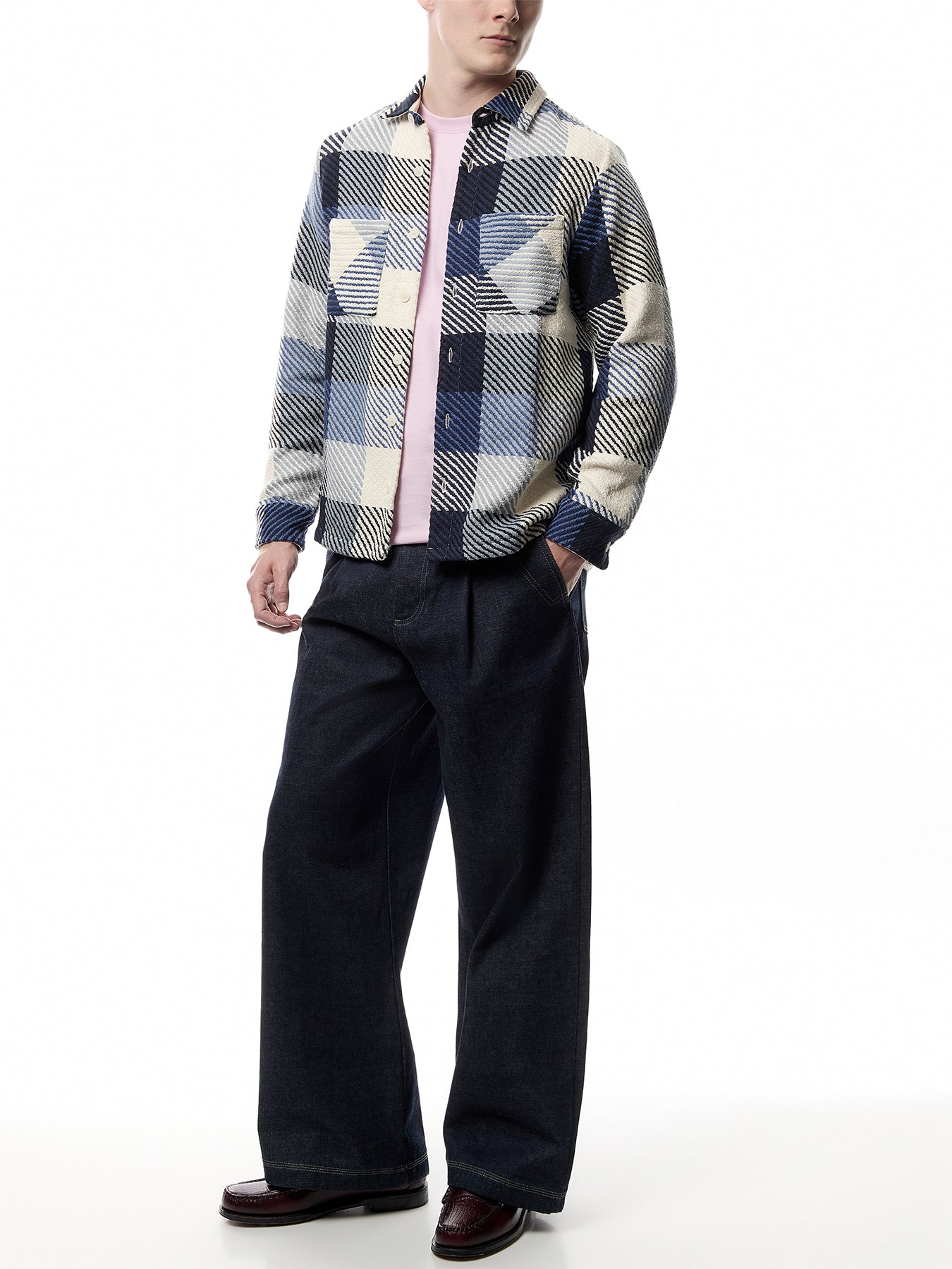 Whiting Navy And Ecru Block Check Overshirt