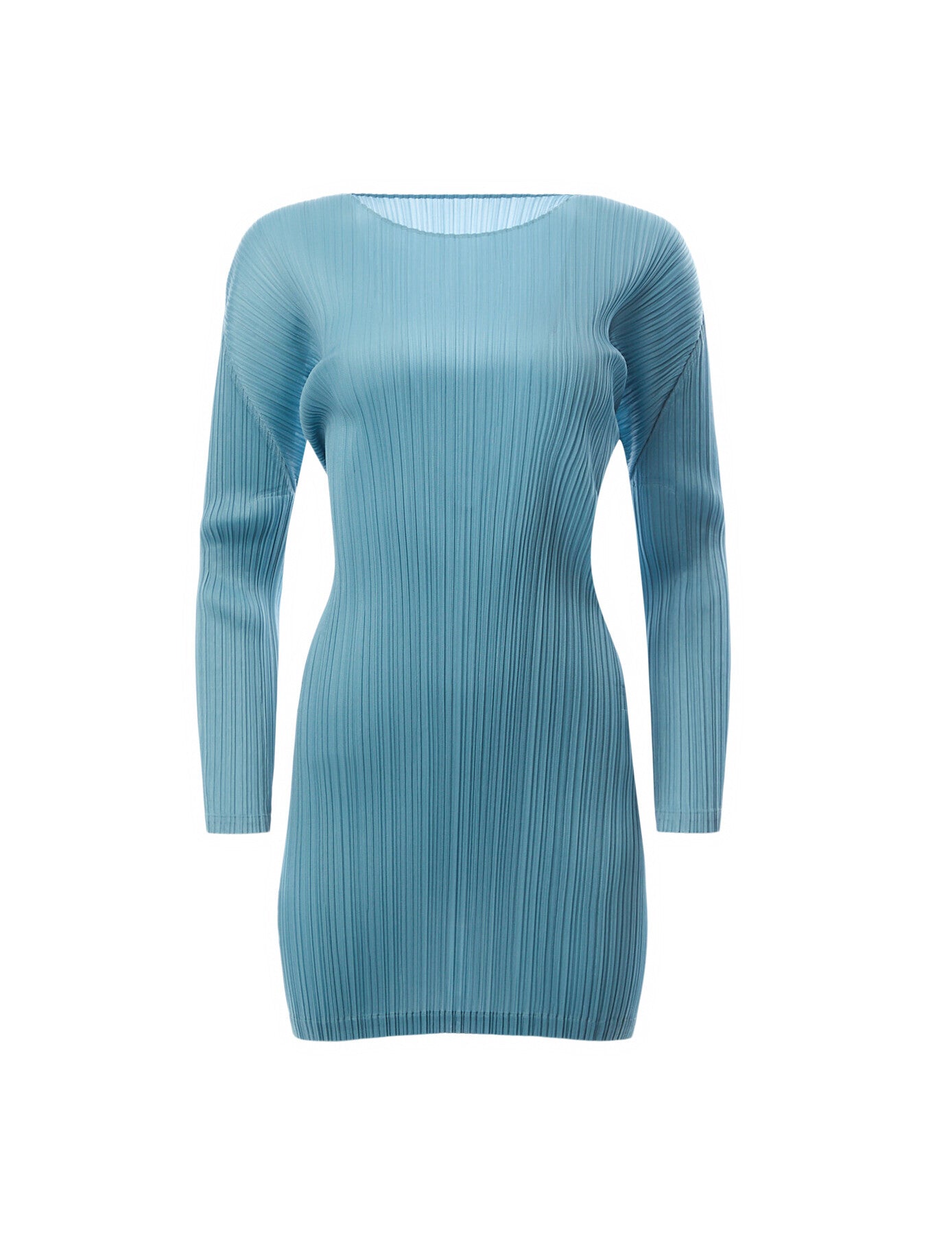 Pleats Crew Neck Long Sleeve Blue Grey Tunique