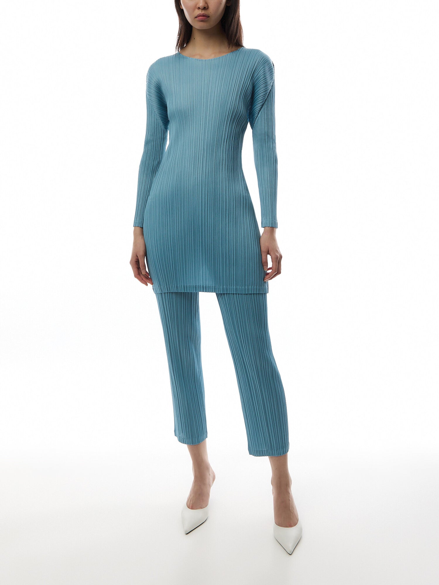 Pleats Slim Leg Blue Grey Pants