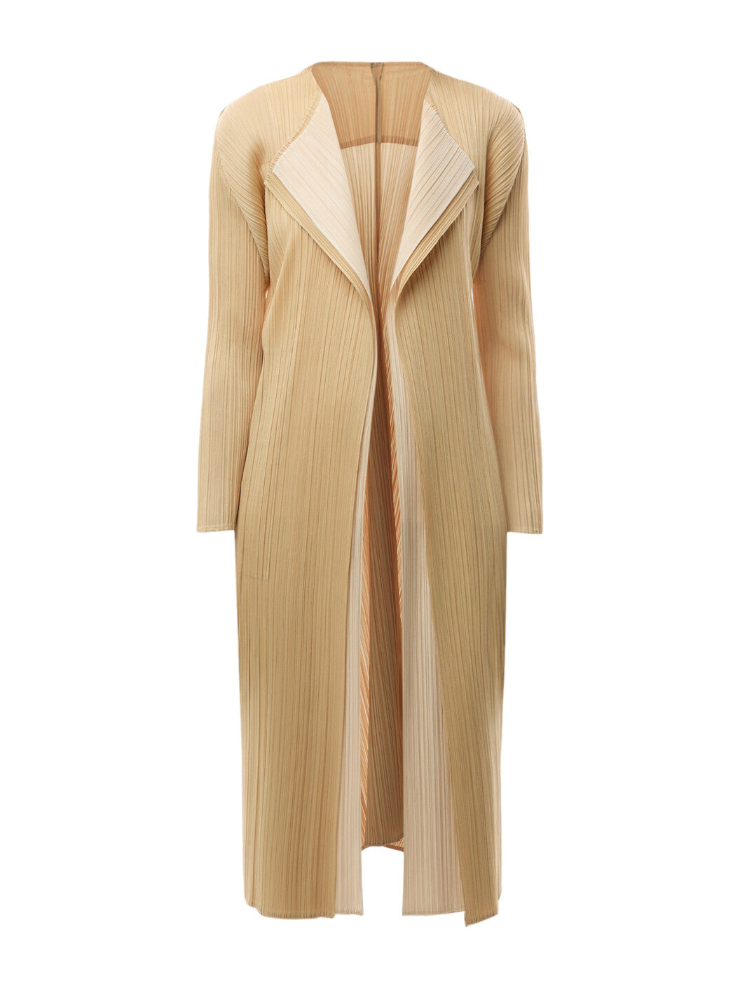 Pleats Merry Bicolour Beige Tie Cardigan Coat