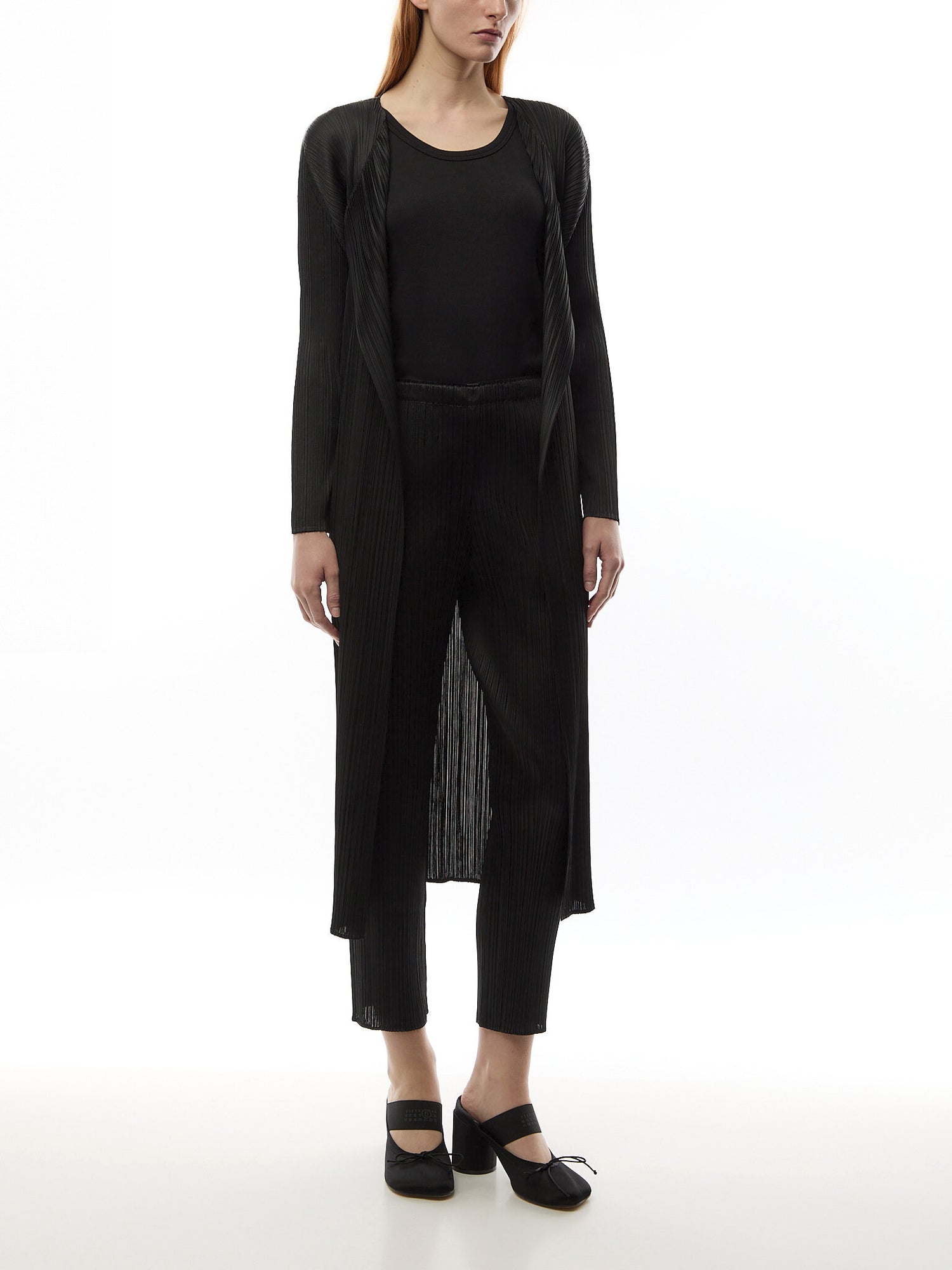 Pleats Basic Slim Leg Black Pants