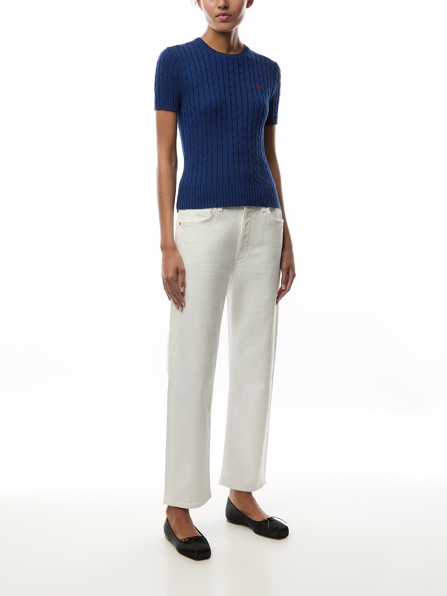Cable-Knit Cotton Short-Sleeve Jumper
