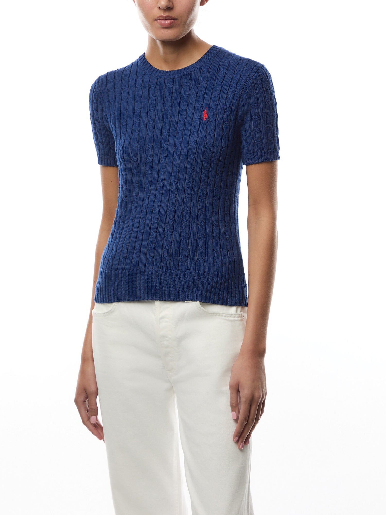 Cable-Knit Cotton Short-Sleeve Jumper